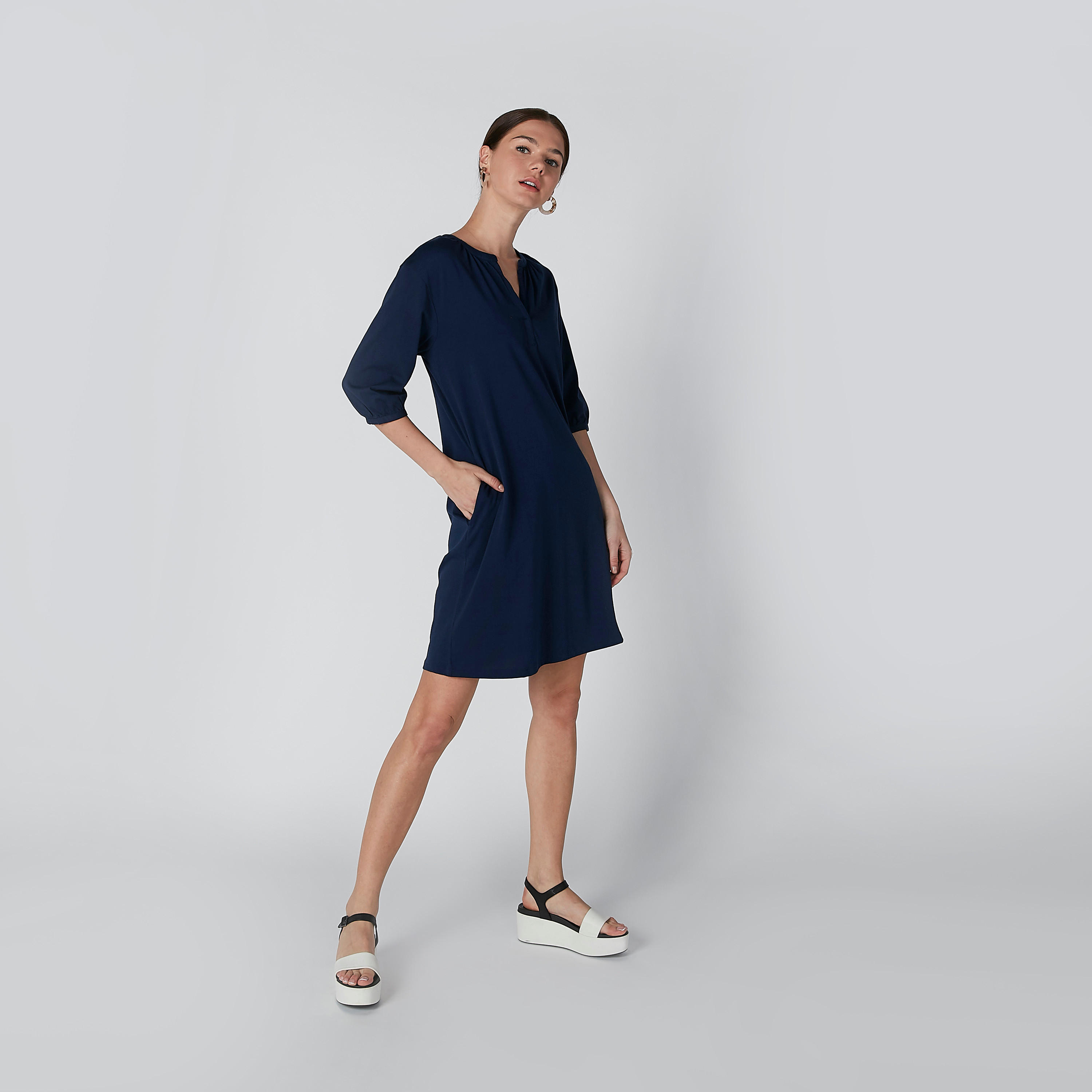 تونيك بياقة V وأكمام 3/4 وجيوب-women-clothing-shirtsandblouses-blouses-image-1