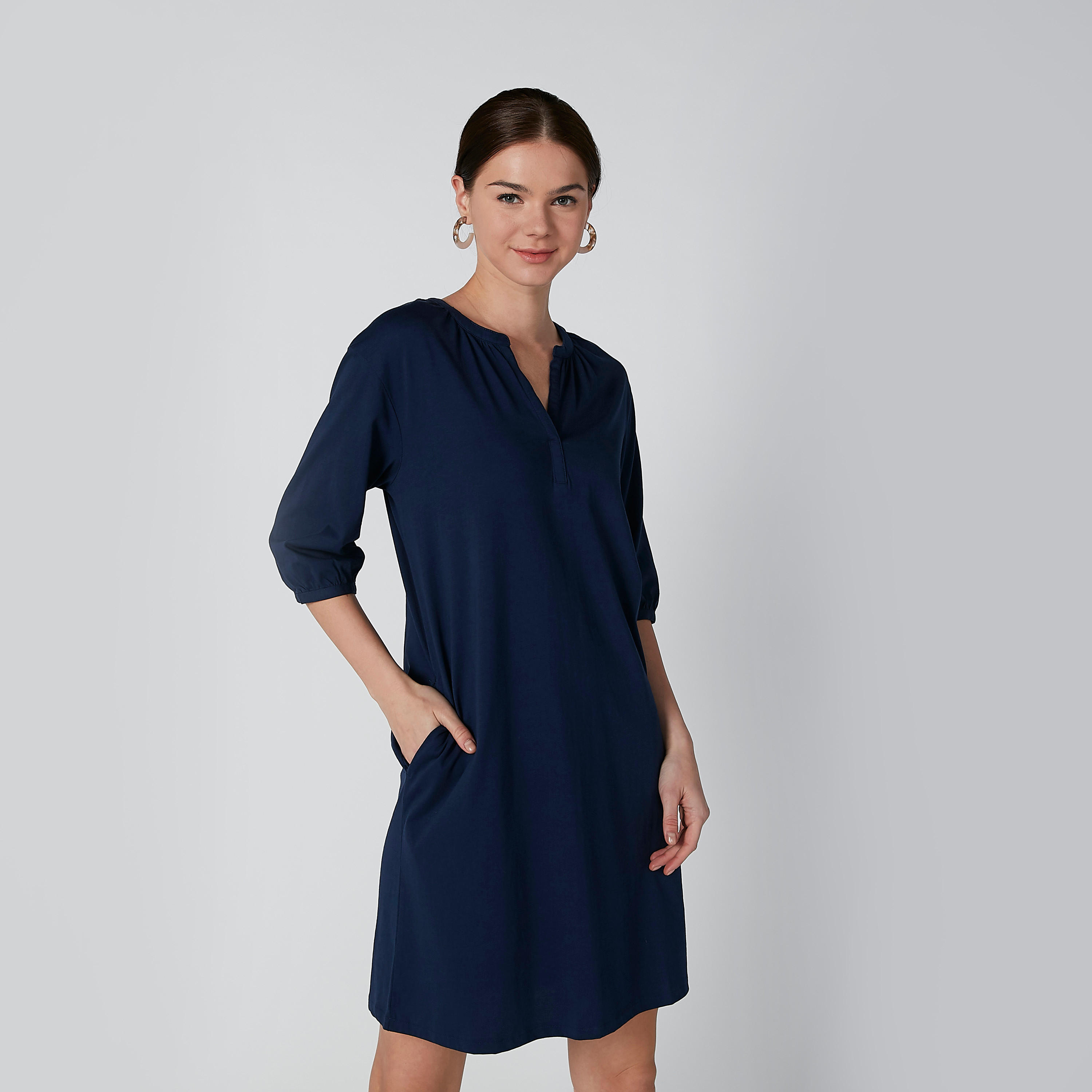 تونيك بياقة V وأكمام 3/4 وجيوب-women-clothing-shirtsandblouses-blouses-image-3