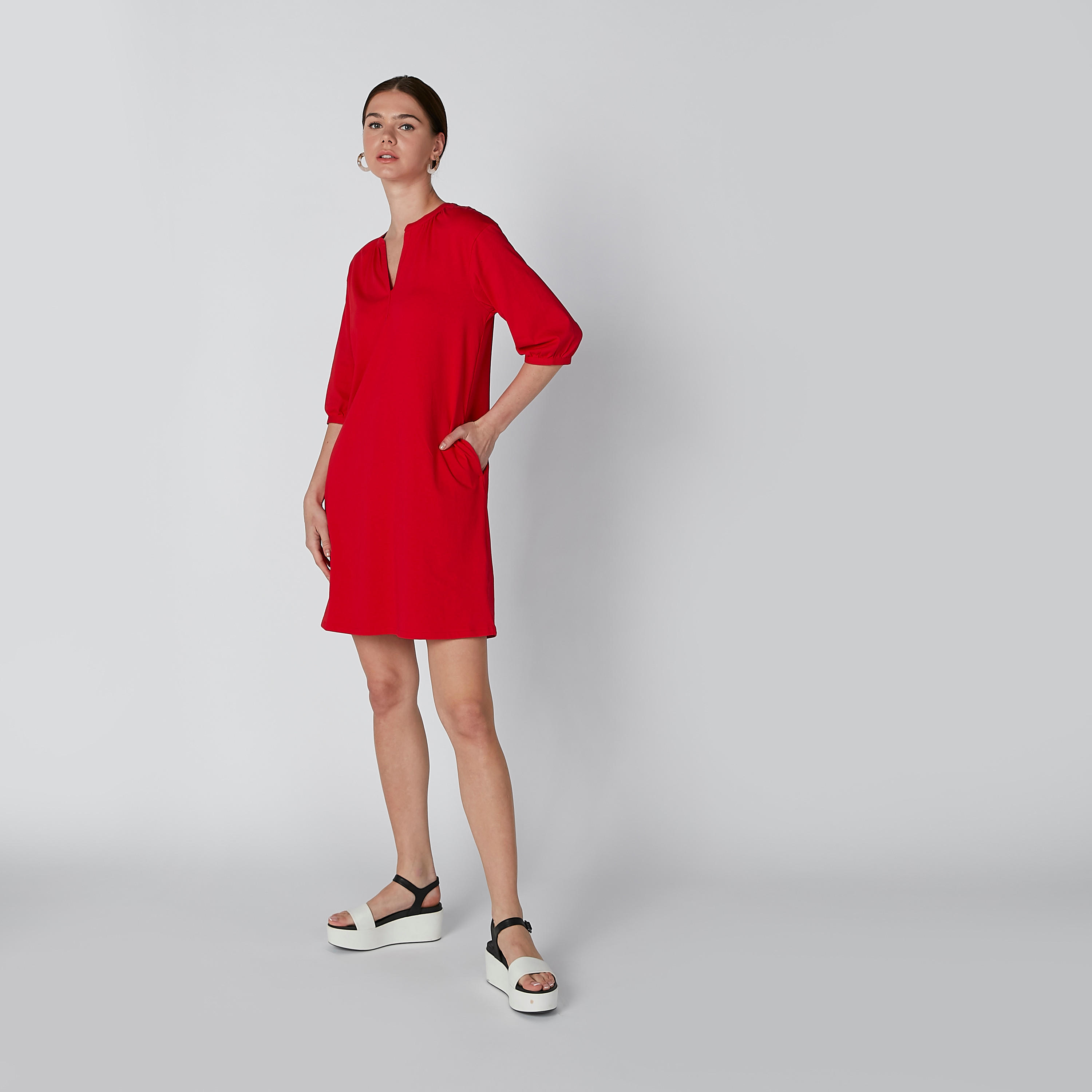 تونيك بياقة V وأكمام 3/4 وجيوب-women-clothing-shirtsandblouses-blouses-image-1