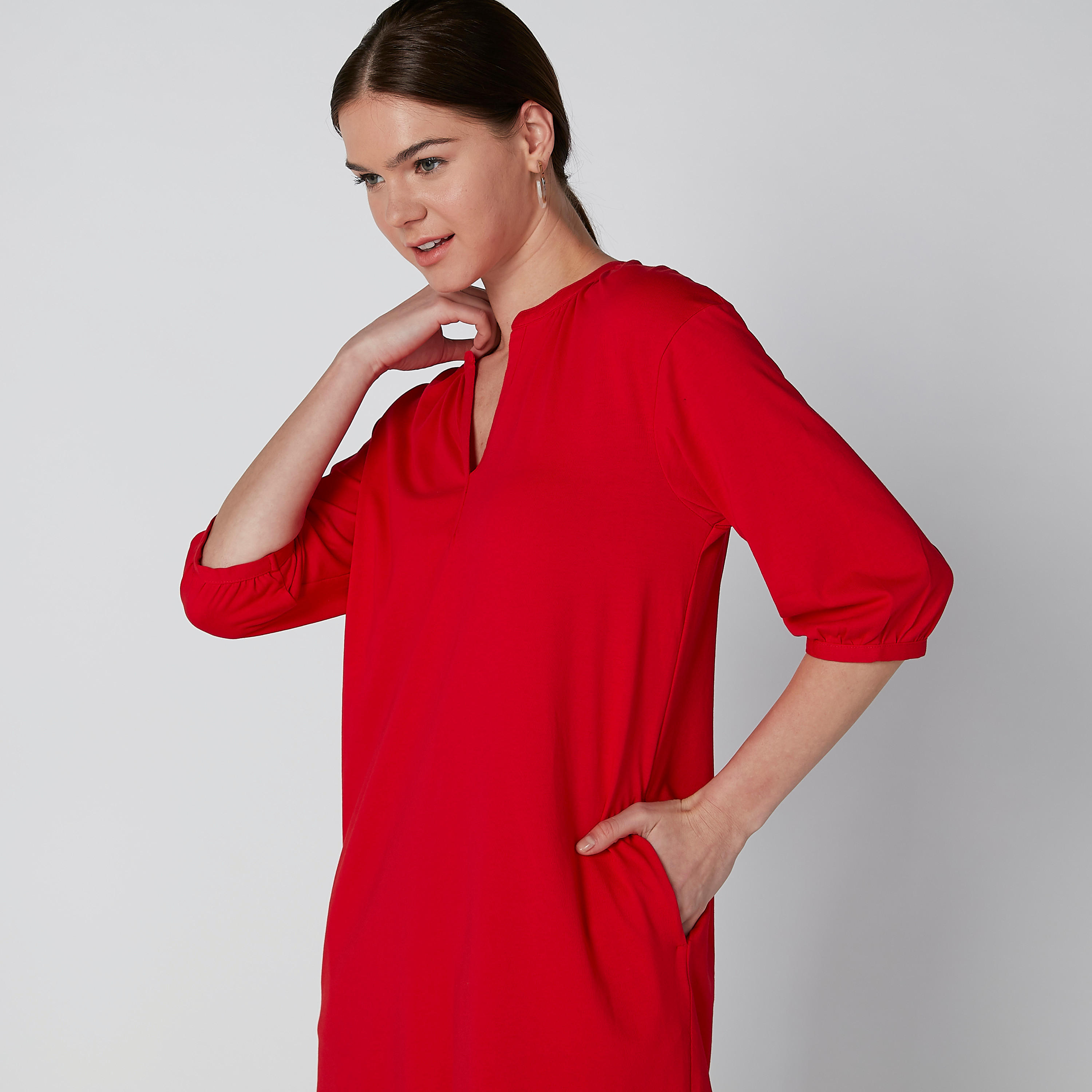تونيك بياقة V وأكمام 3/4 وجيوب-women-clothing-shirtsandblouses-blouses-image-3