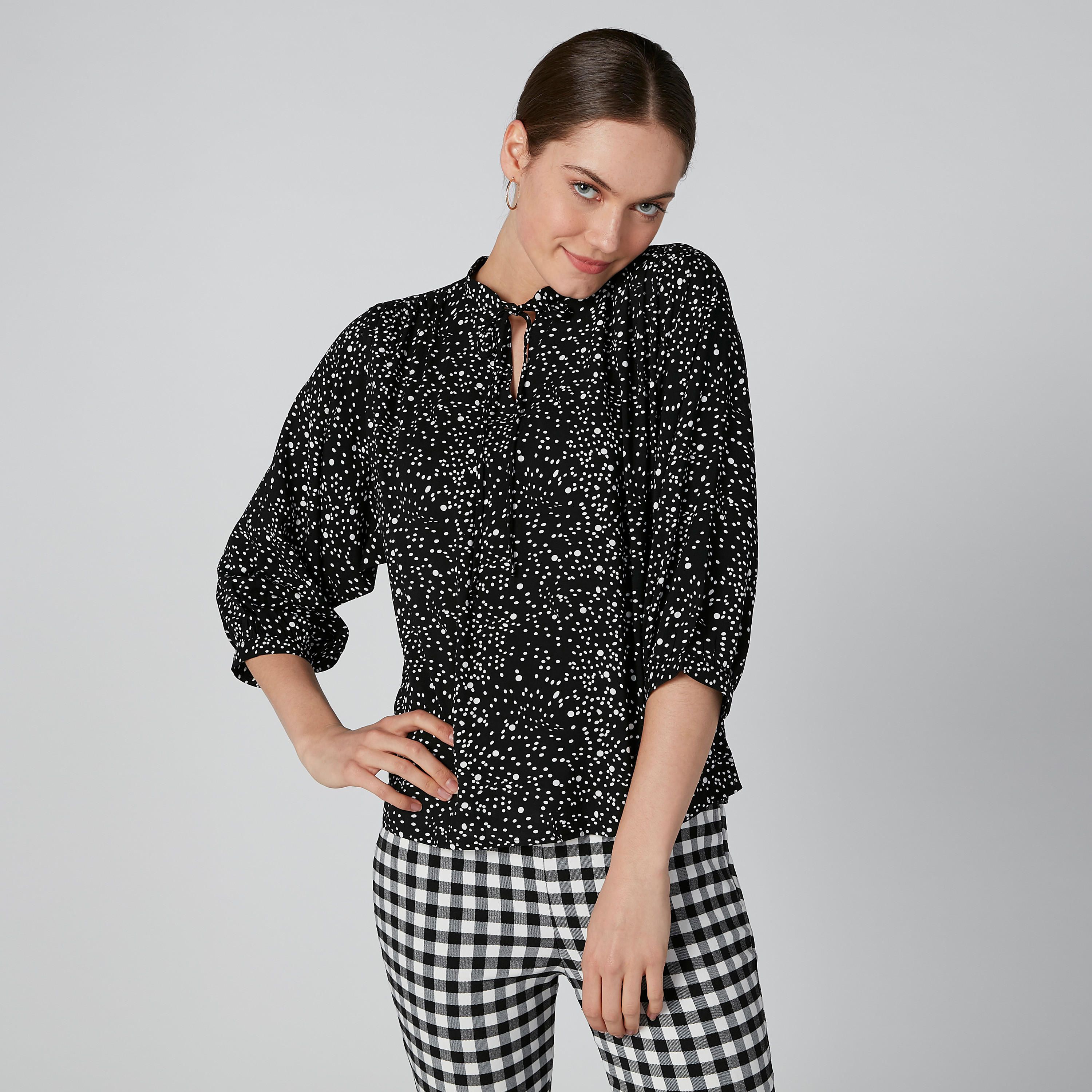 Printed Top with Mandarin Collar and Tie Ups-women-clothing-shirtsandblouses-blouses-image-1