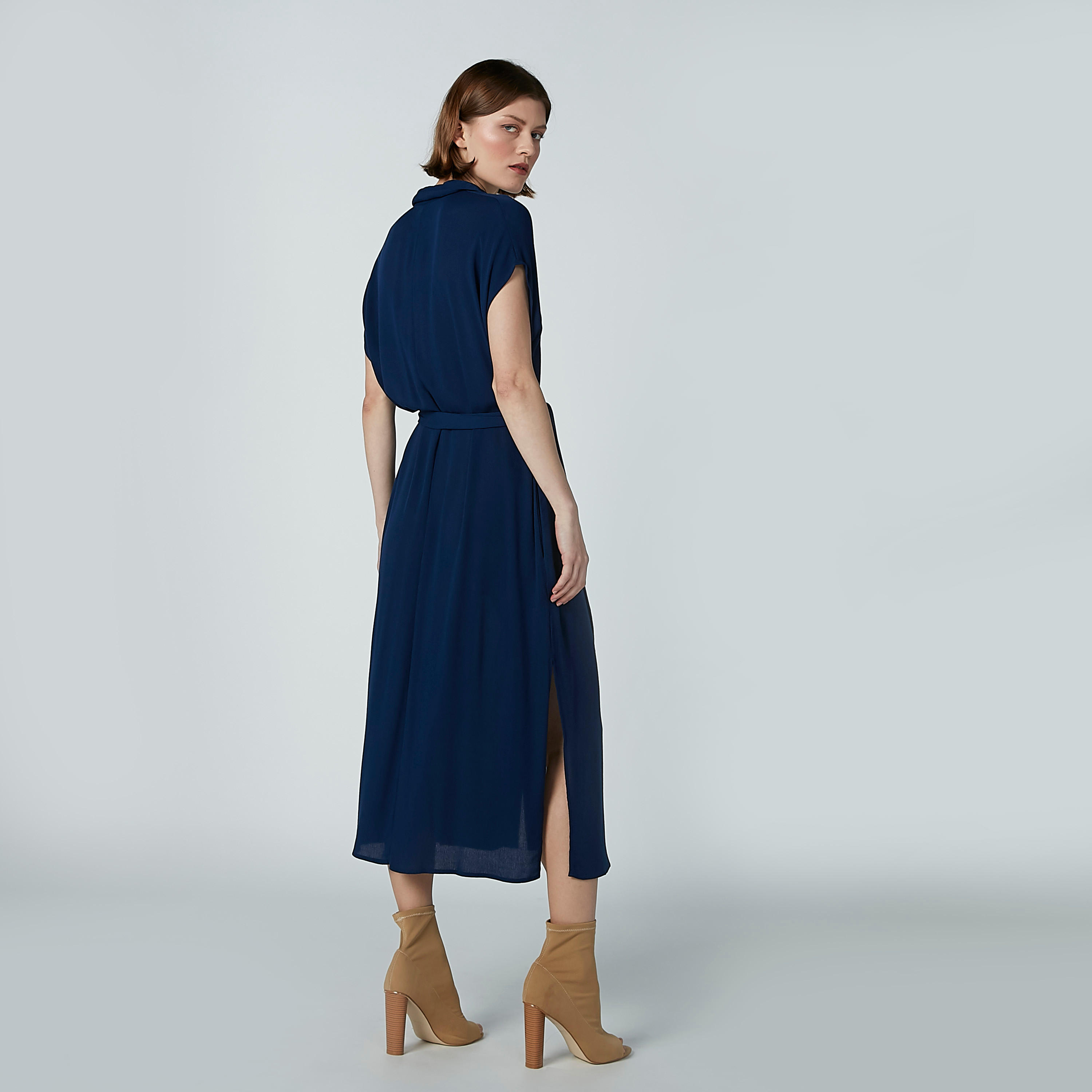 Plain Shirt Dress with Pocket Detail and Extended Sleeves-women-clothing-dresses-image-2