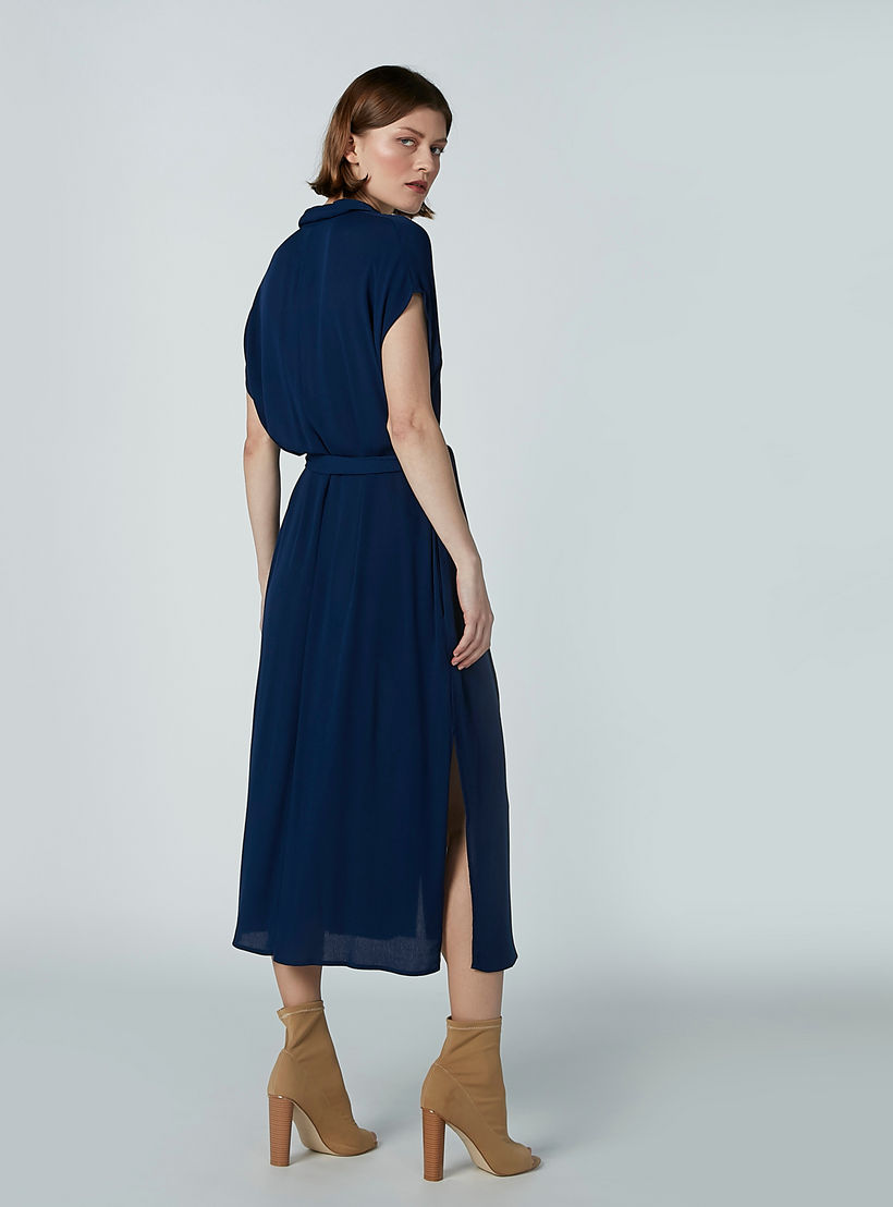 فستان قميص سادة بأكمام متصلة وجيوب-women-clothing-dresses-image-2