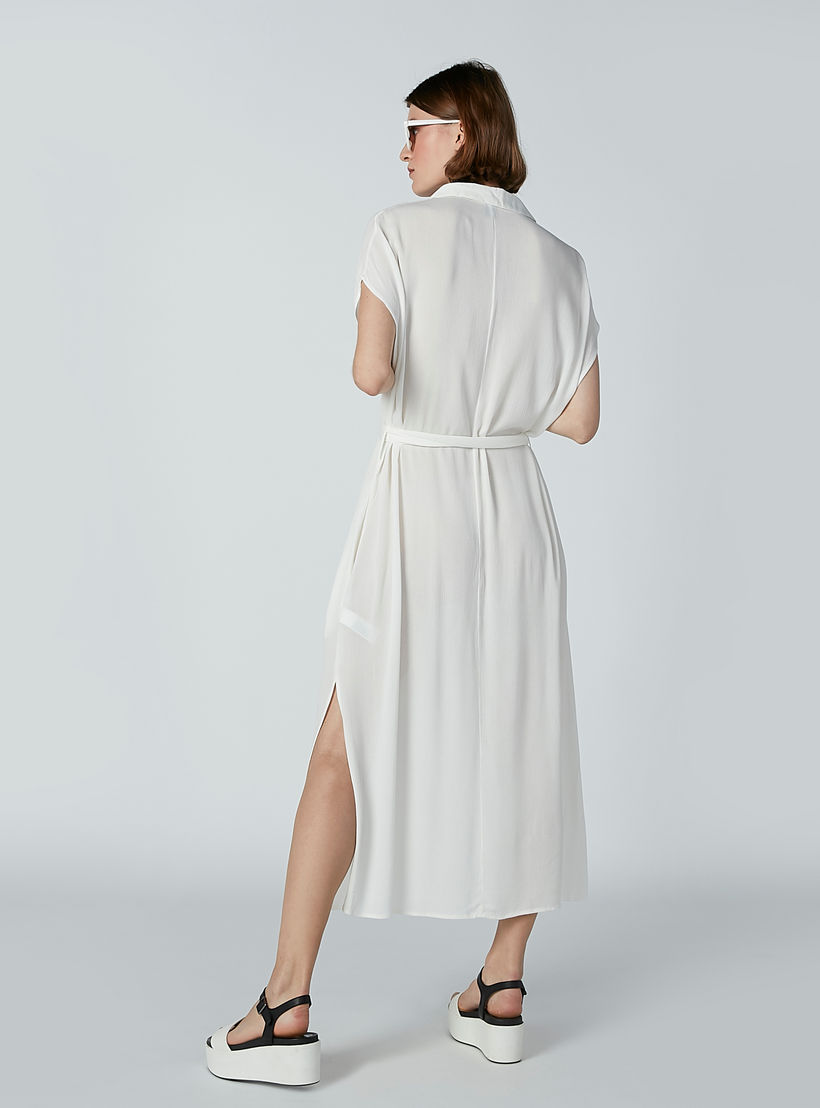 فستان قميص طويل سادة بأكمام كاب وجيوب-women-clothing-dresses-image-3