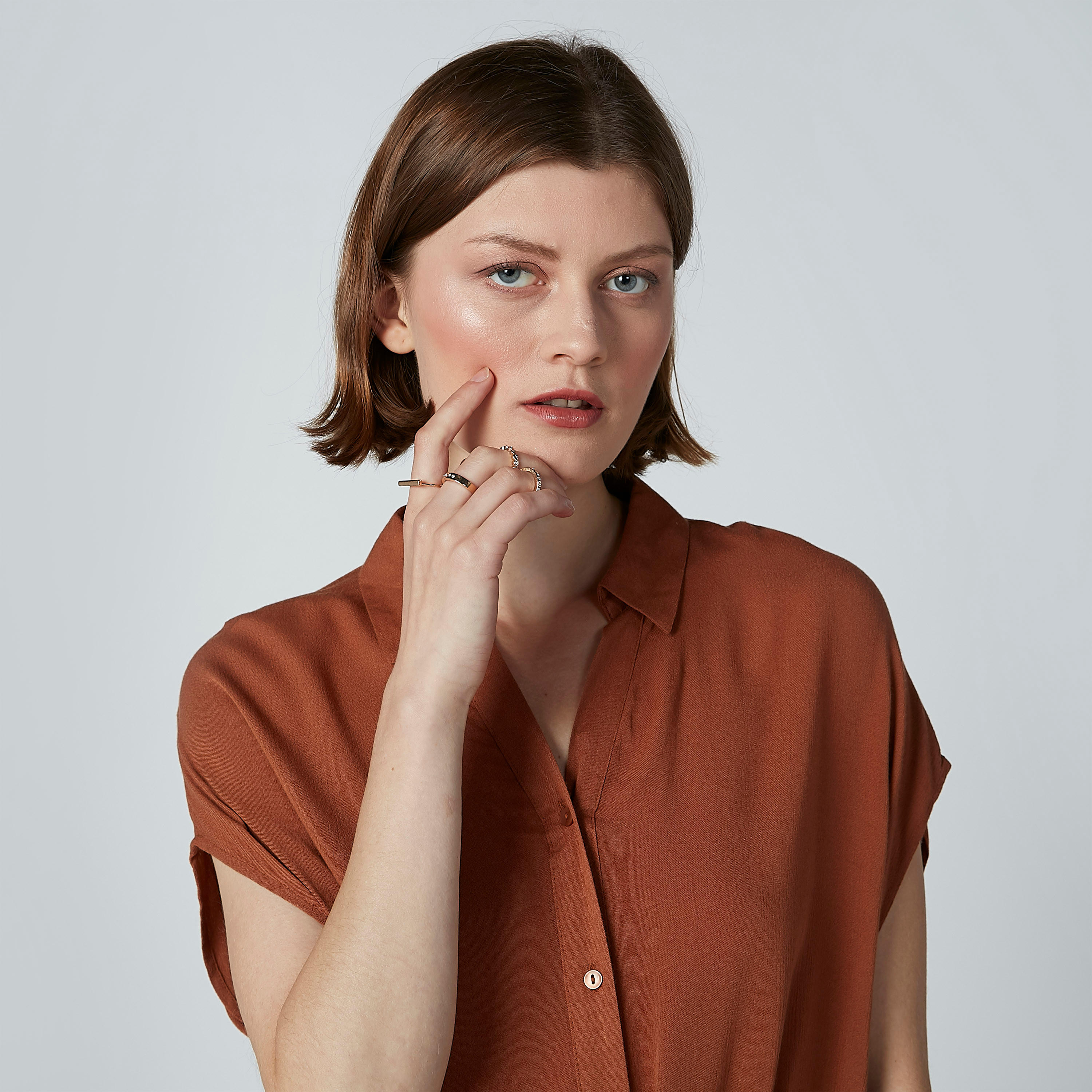 فستان قميص سادة إيه لاين بأكمام كاب وأربطة-women-clothing-dresses-image-2