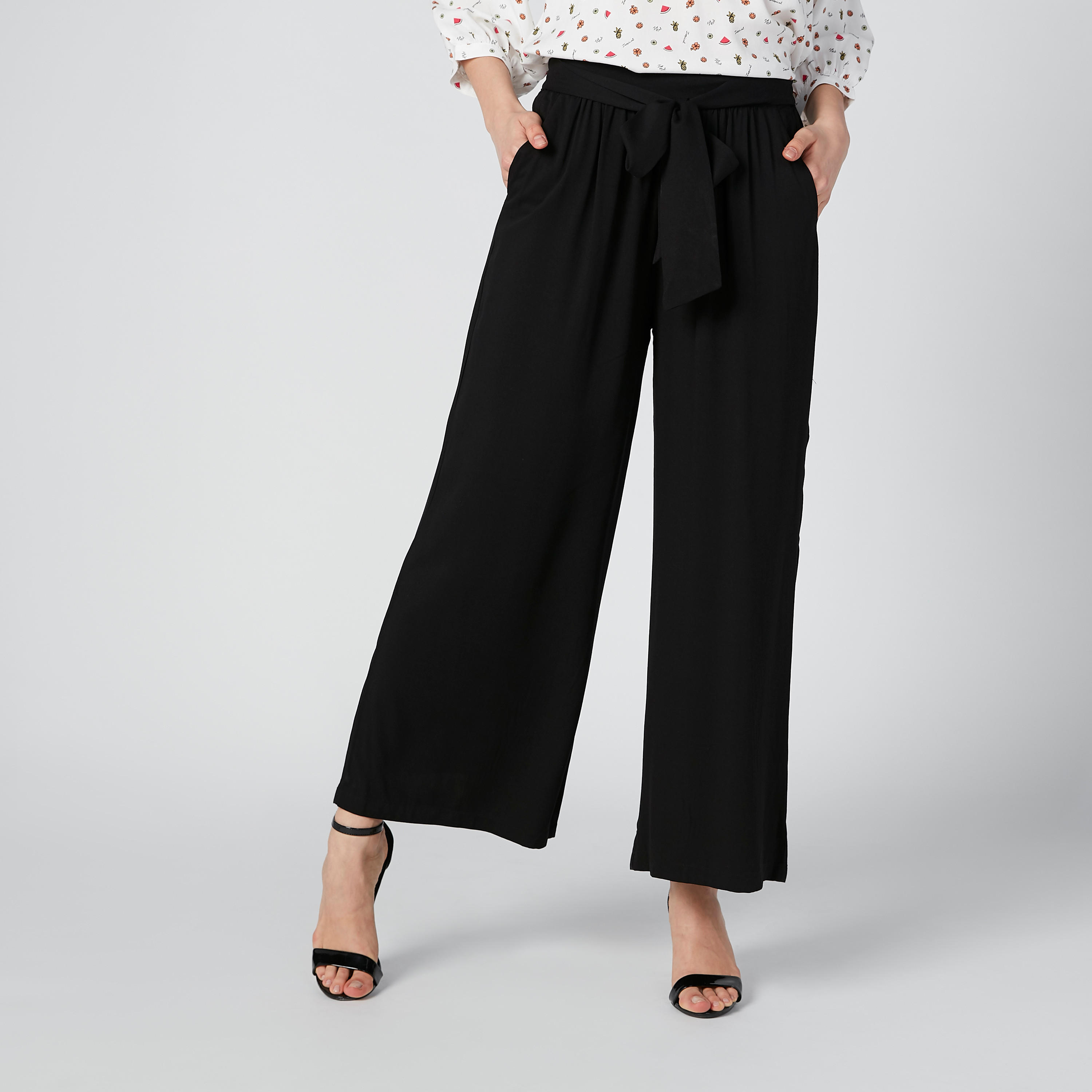 بنطال بالازو سادة بقصّة واسعة وجيوب ورباط-women-clothing-bottoms-trousers-image-1