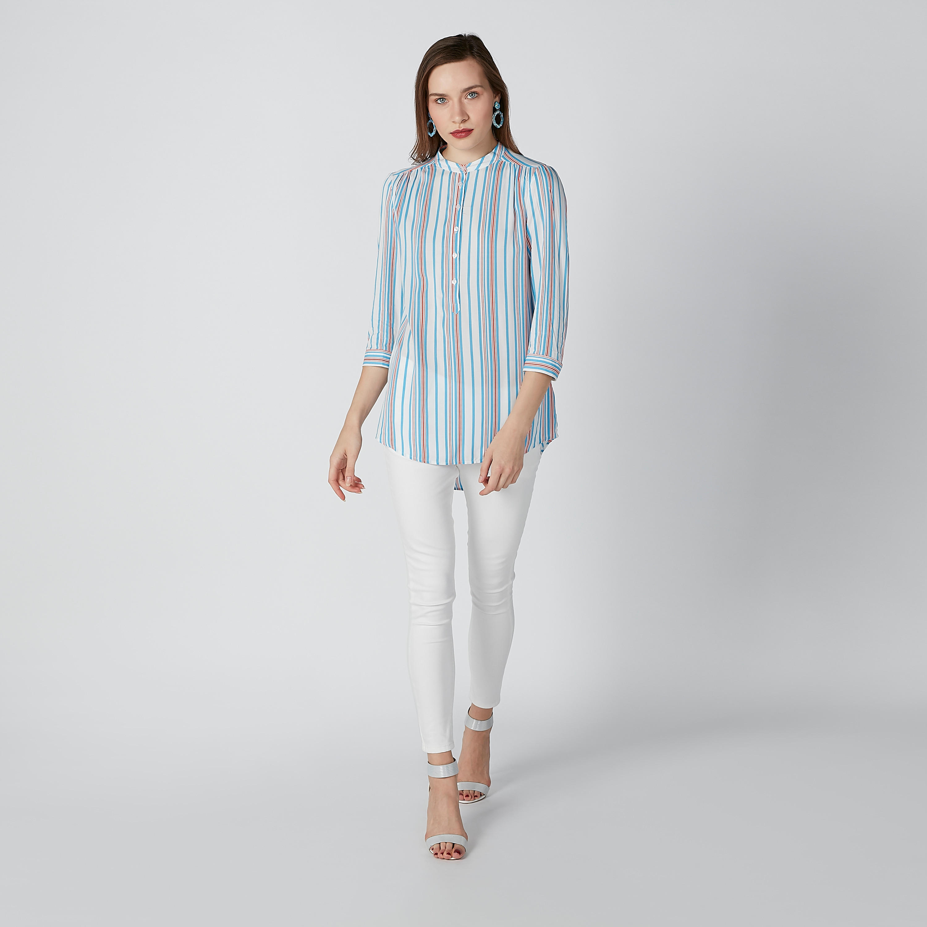 قميص مقلّم بياقة ماندارين-women-clothing-shirtsandblouses-shirts-image-1