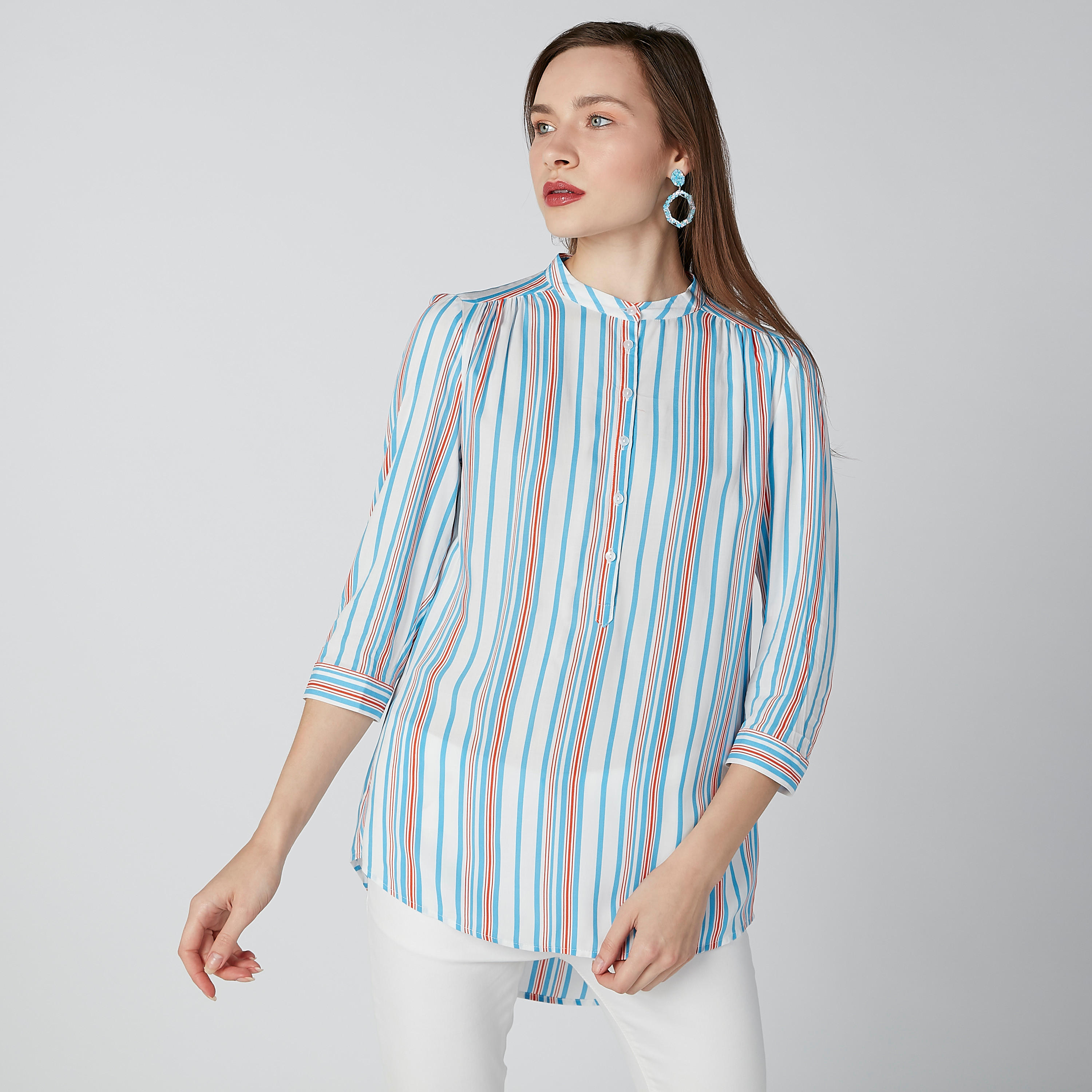 قميص مقلّم بياقة ماندارين-women-clothing-shirtsandblouses-shirts-image-2