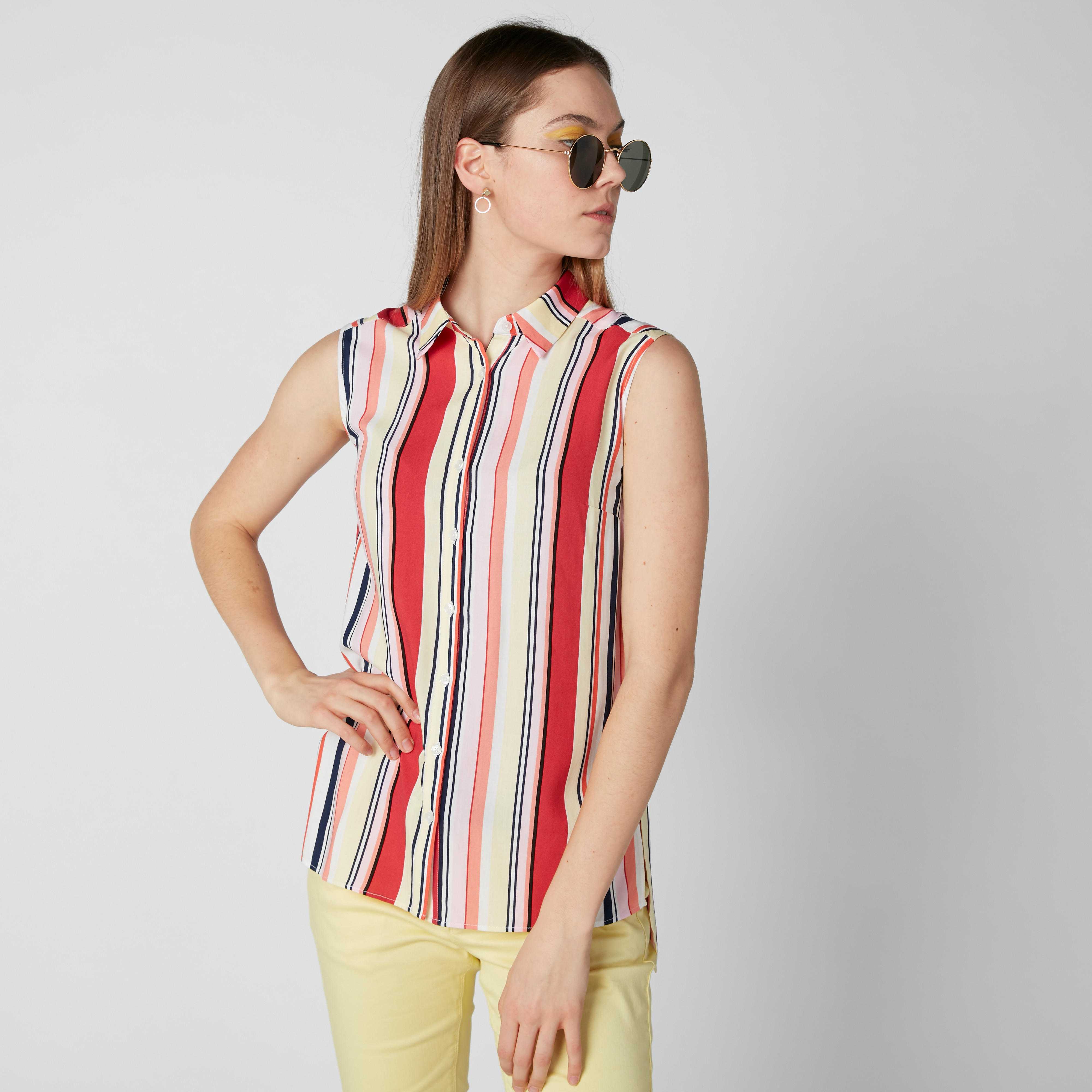 تيشيرت مستدام مقلّم دون أكمام بحوّاف غير مستوية -women-clothing-shirtsandblouses-shirts-image-1