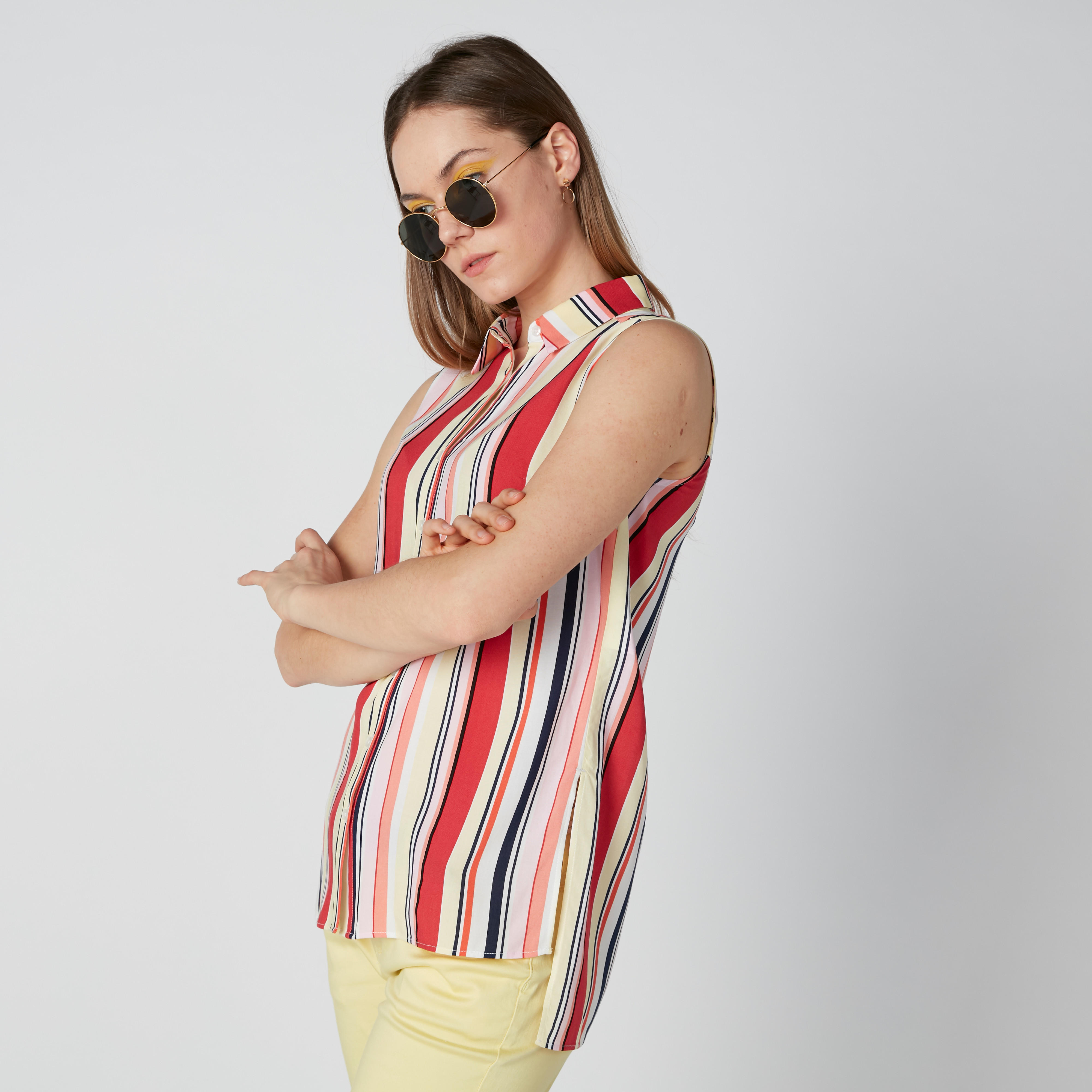 تيشيرت مستدام مقلّم دون أكمام بحوّاف غير مستوية -women-clothing-shirtsandblouses-shirts-image-3