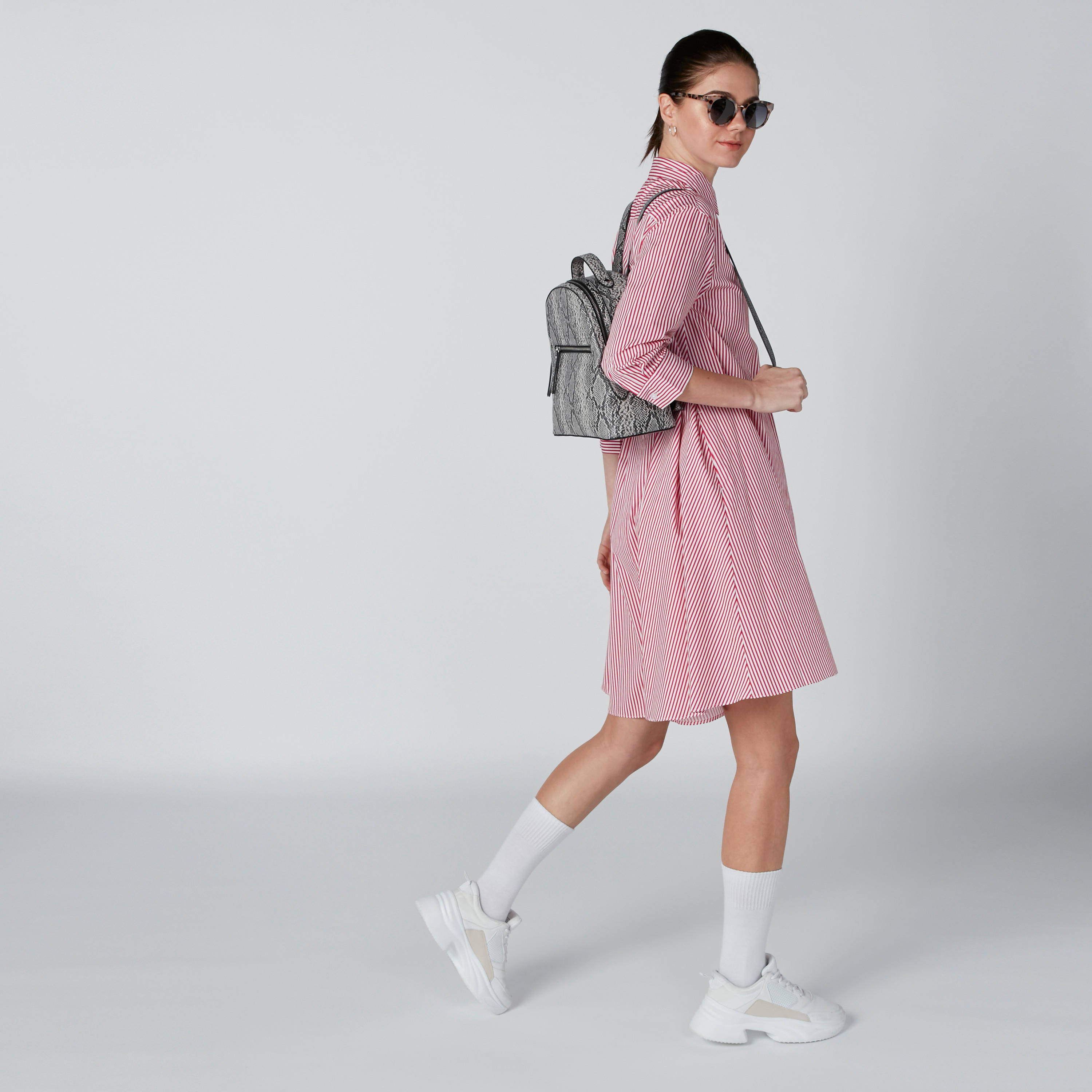 فستان قميص مقلّم متوسط الطول بأكمام 3/4-women-clothing-dresses-image-1