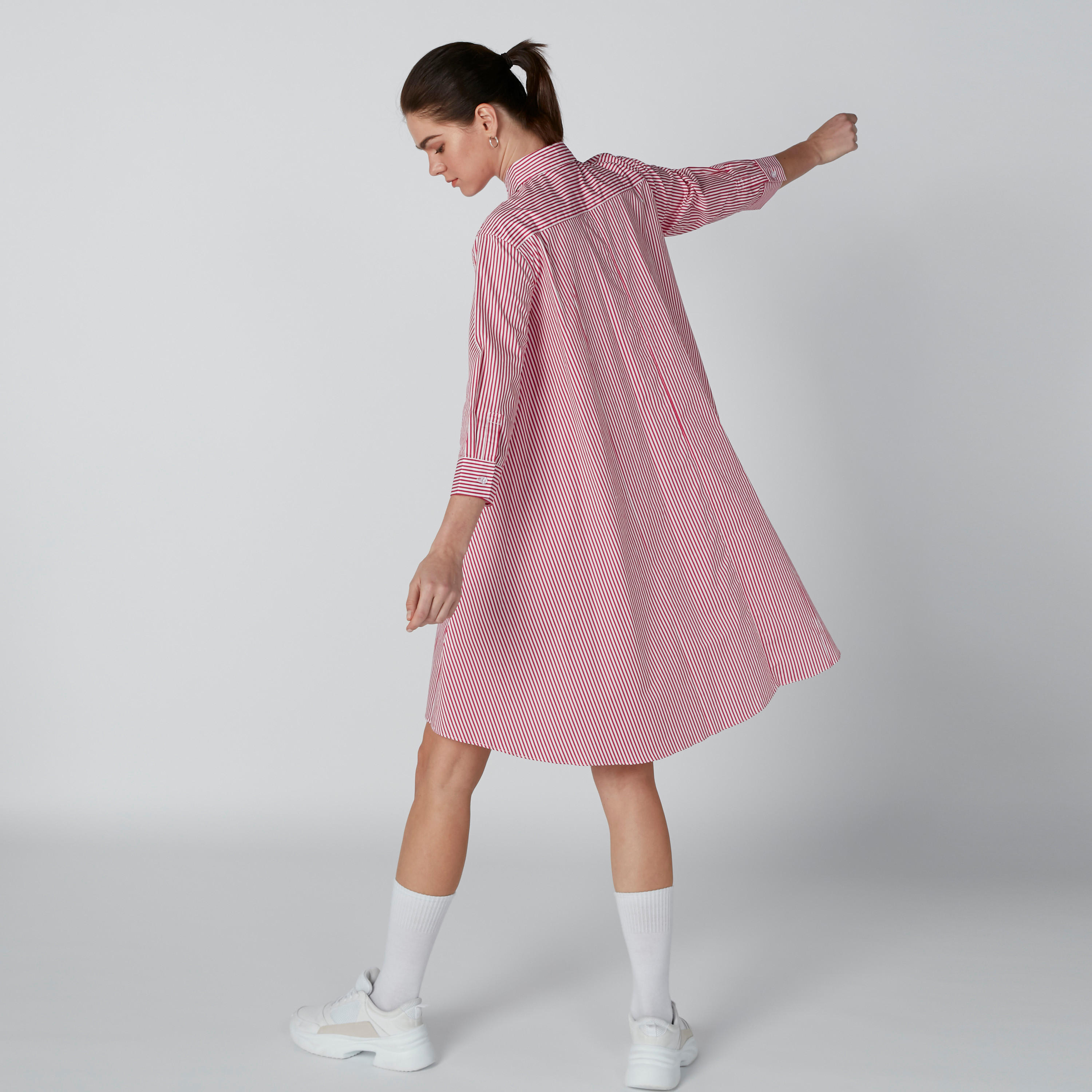 فستان قميص مقلّم متوسط الطول بأكمام 3/4-women-clothing-dresses-image-2