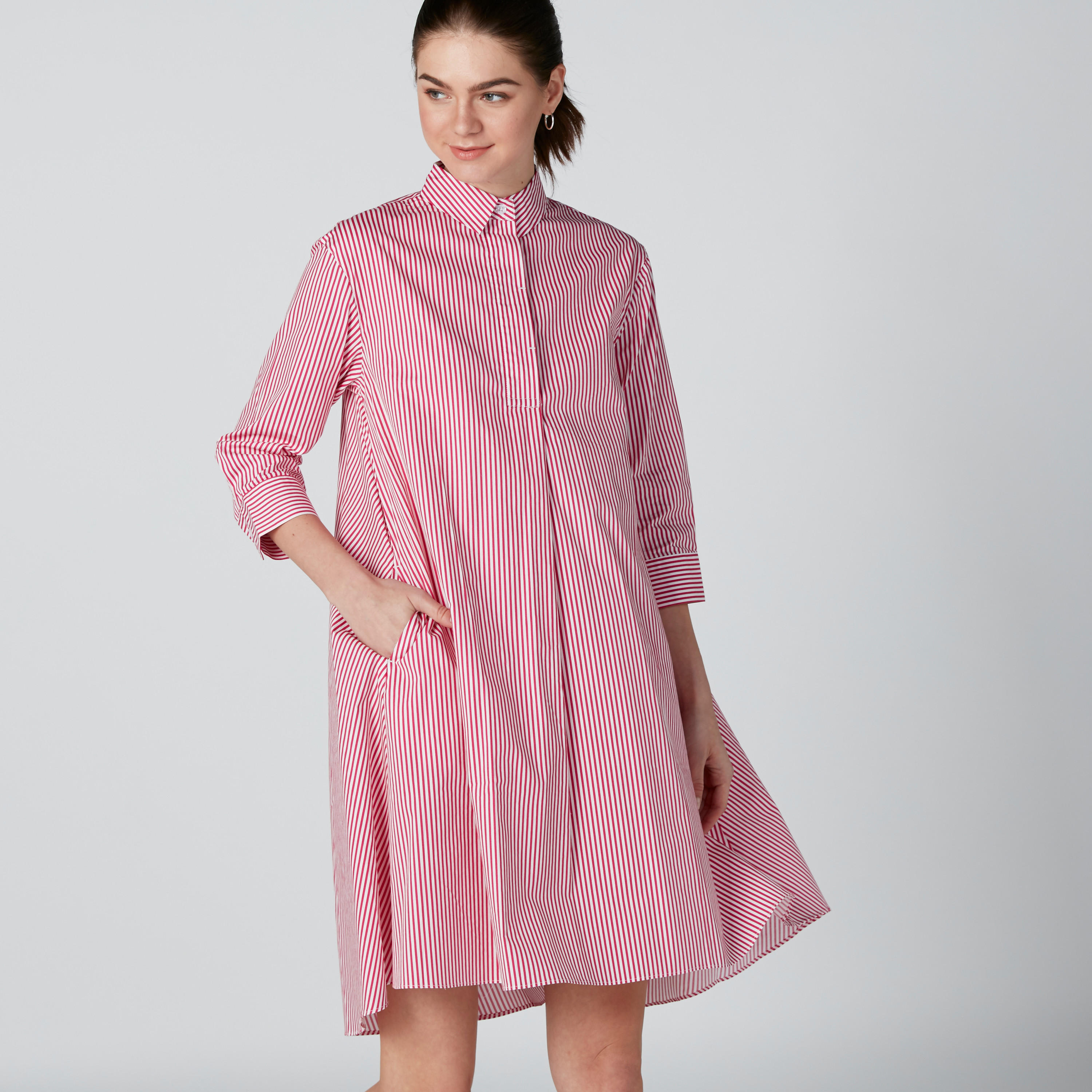 فستان قميص مقلّم متوسط الطول بأكمام 3/4-women-clothing-dresses-image-4