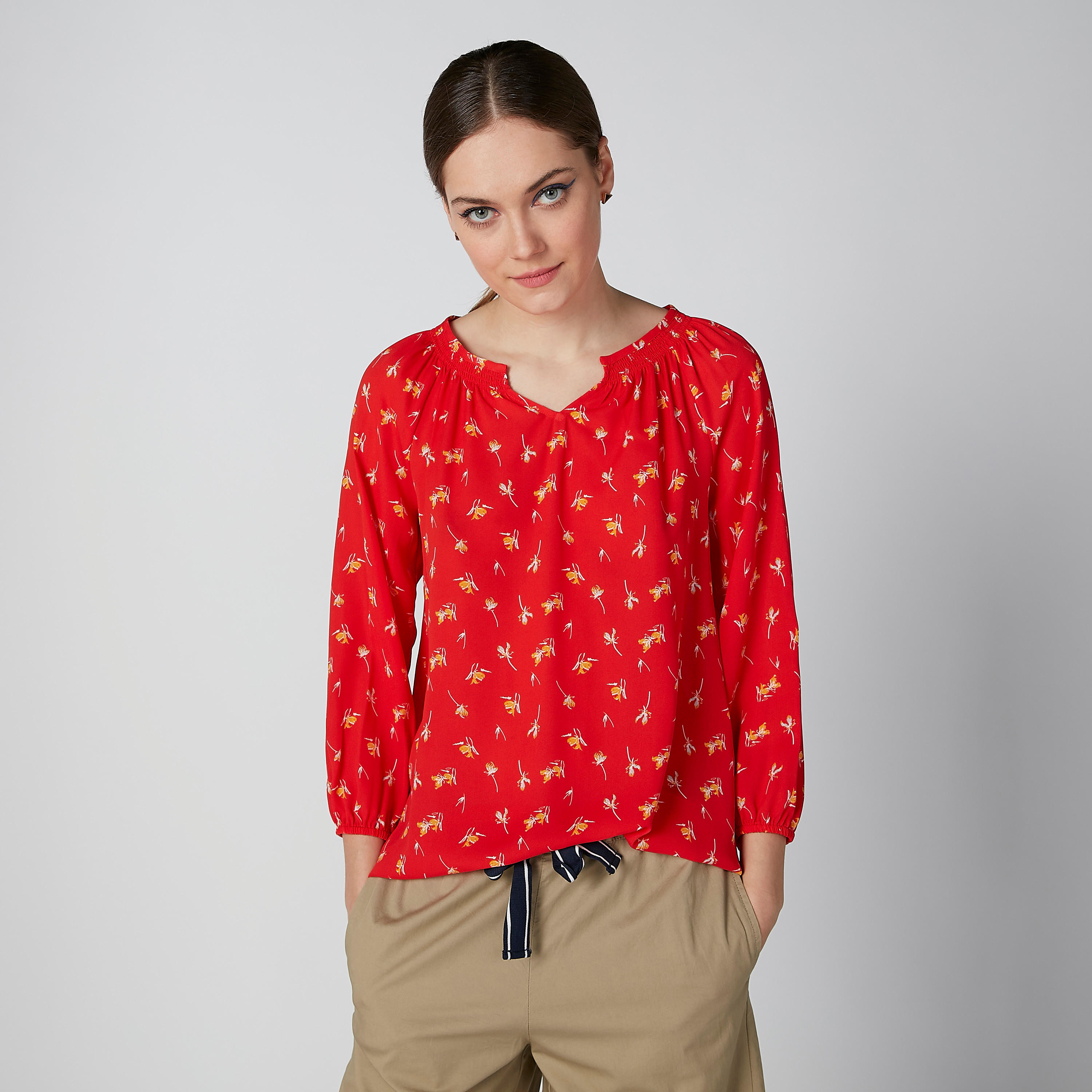 بلوزة بأكمام 3/4 وطبعات زهرية-women-clothing-shirtsandblouses-blouses-image-2