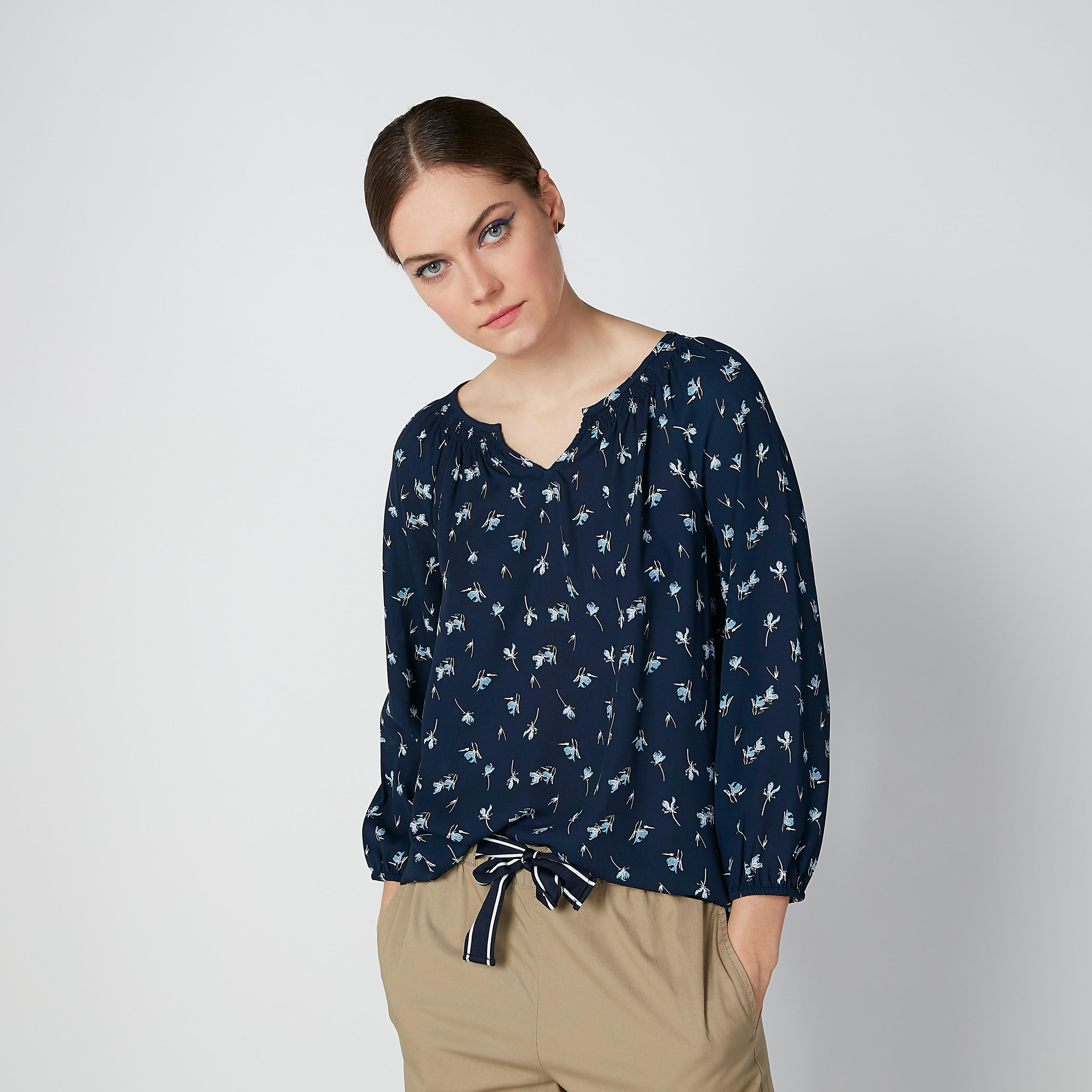 بلوزة بأكمام 3/4 وطبعات زهرية-women-clothing-shirtsandblouses-blouses-image-2