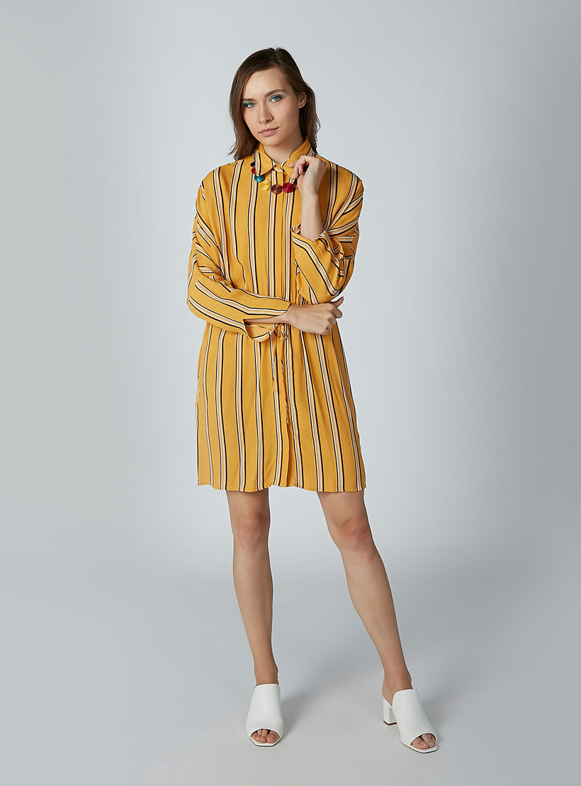 فستان قصير مقلم بأكمام طويلة وأربطة-women-clothing-dresses-image-2