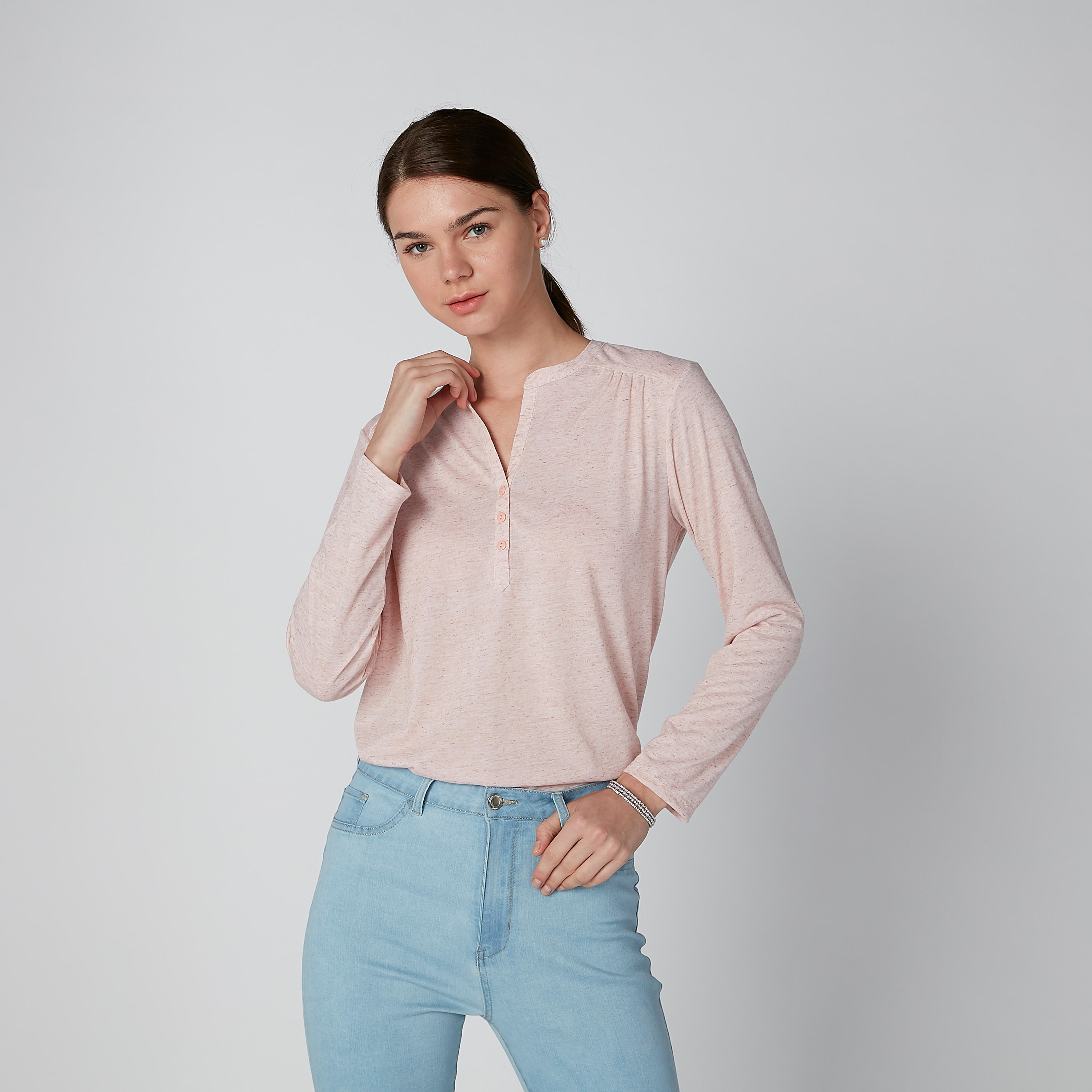 بلوزة بياقة هينلي وأكمام طويلة-women-clothing-shirtsandblouses-blouses-image-1