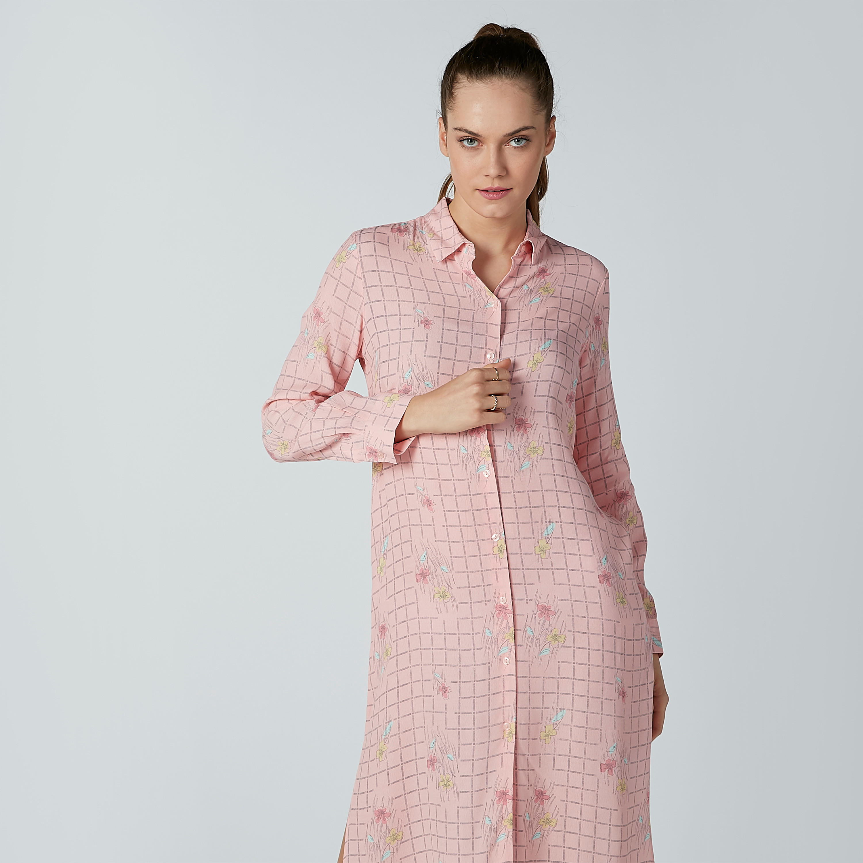 فستان قميص كاروهات متوسط الطول بأكمام طويلة-women-clothing-dresses-image-4