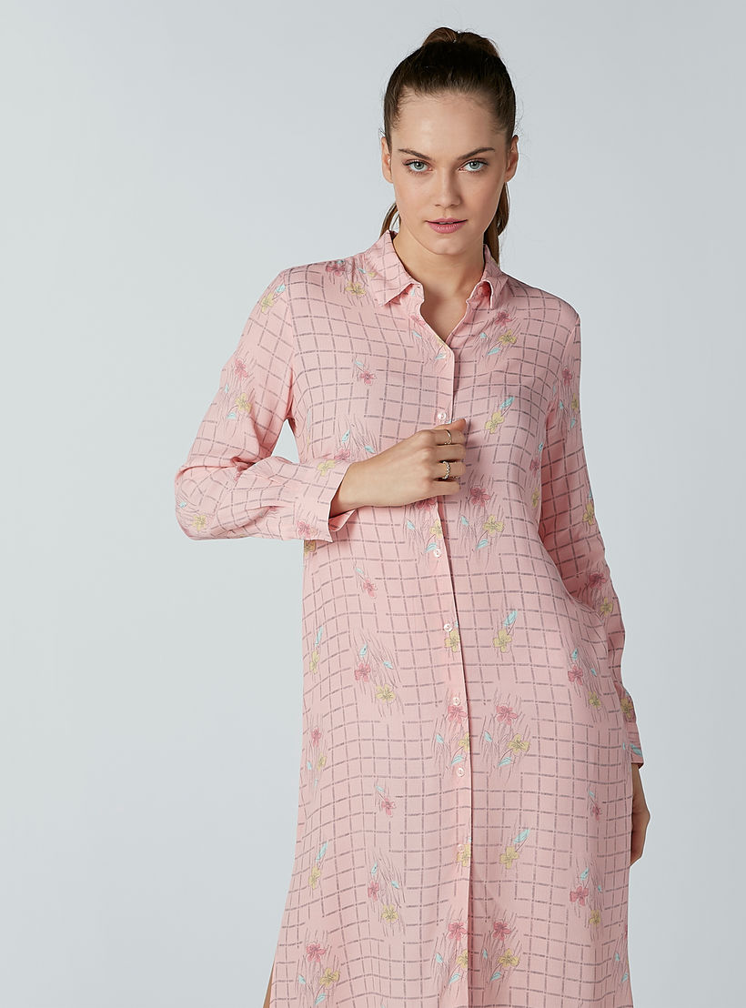 فستان قميص كاروهات متوسط الطول بأكمام طويلة-women-clothing-dresses-image-4