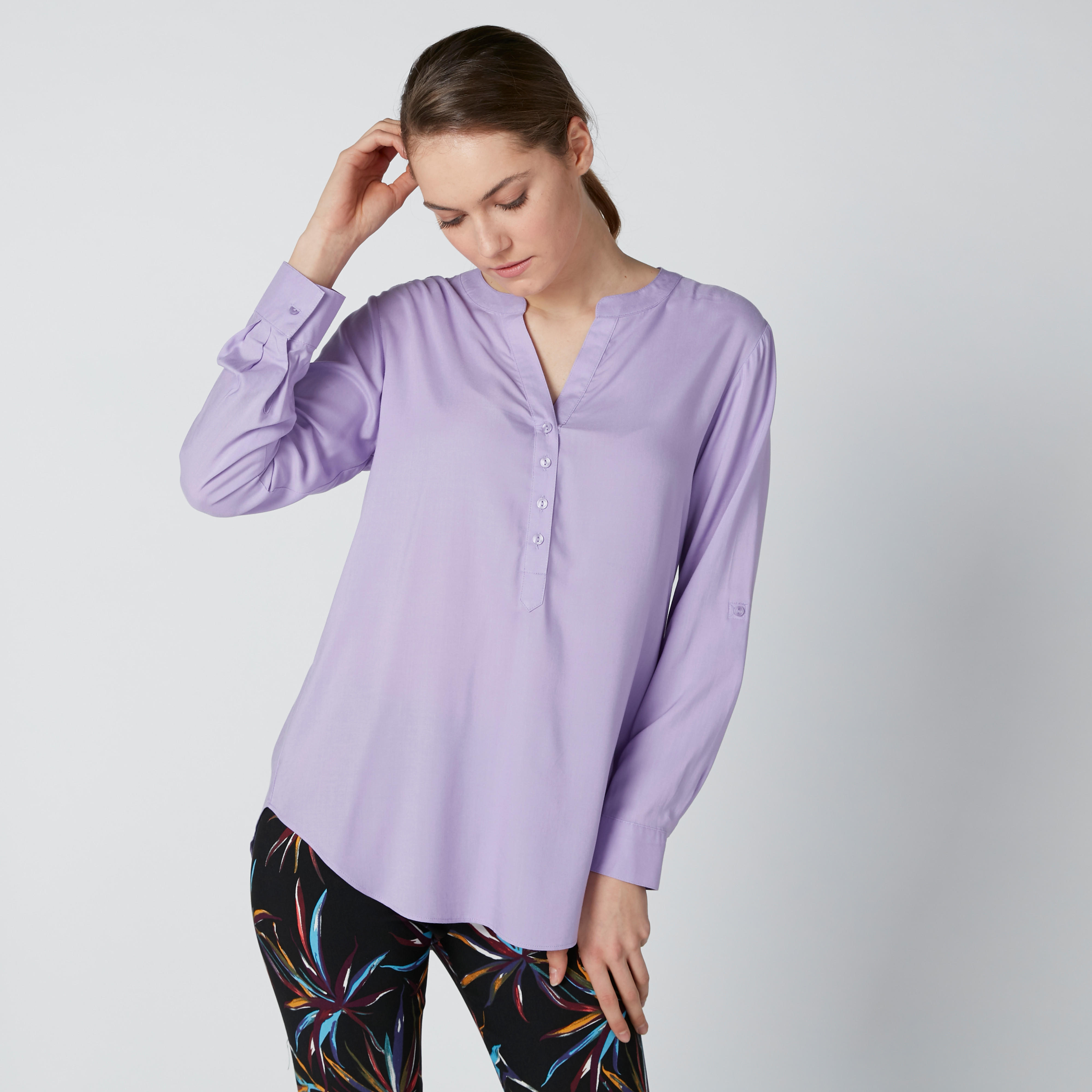 بلوزة بحواف غير مستوية وأكمام طويلة وياقة ماندارين-women-clothing-shirtsandblouses-blouses-image-3