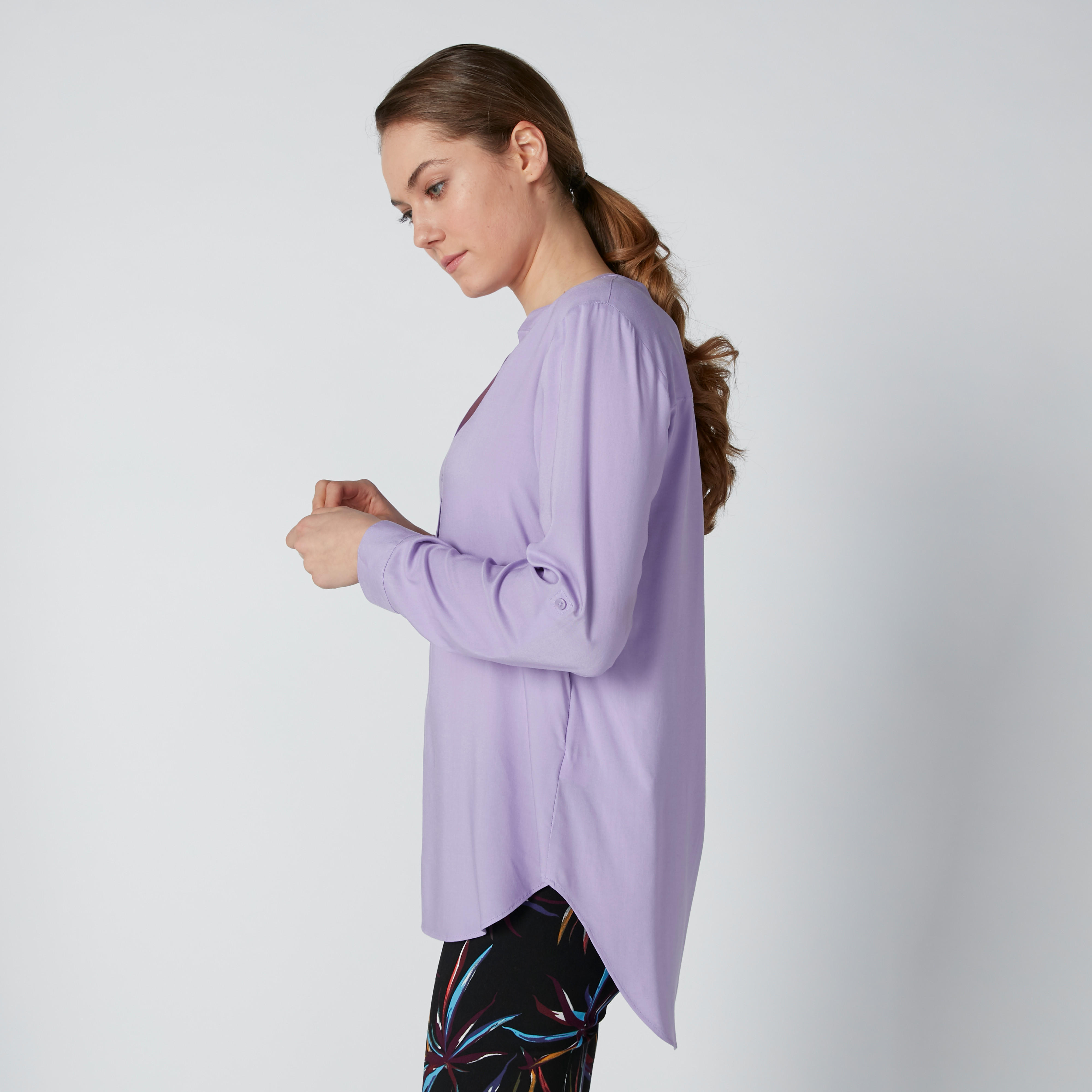 بلوزة بحواف غير مستوية وأكمام طويلة وياقة ماندارين-women-clothing-shirtsandblouses-blouses-image-4