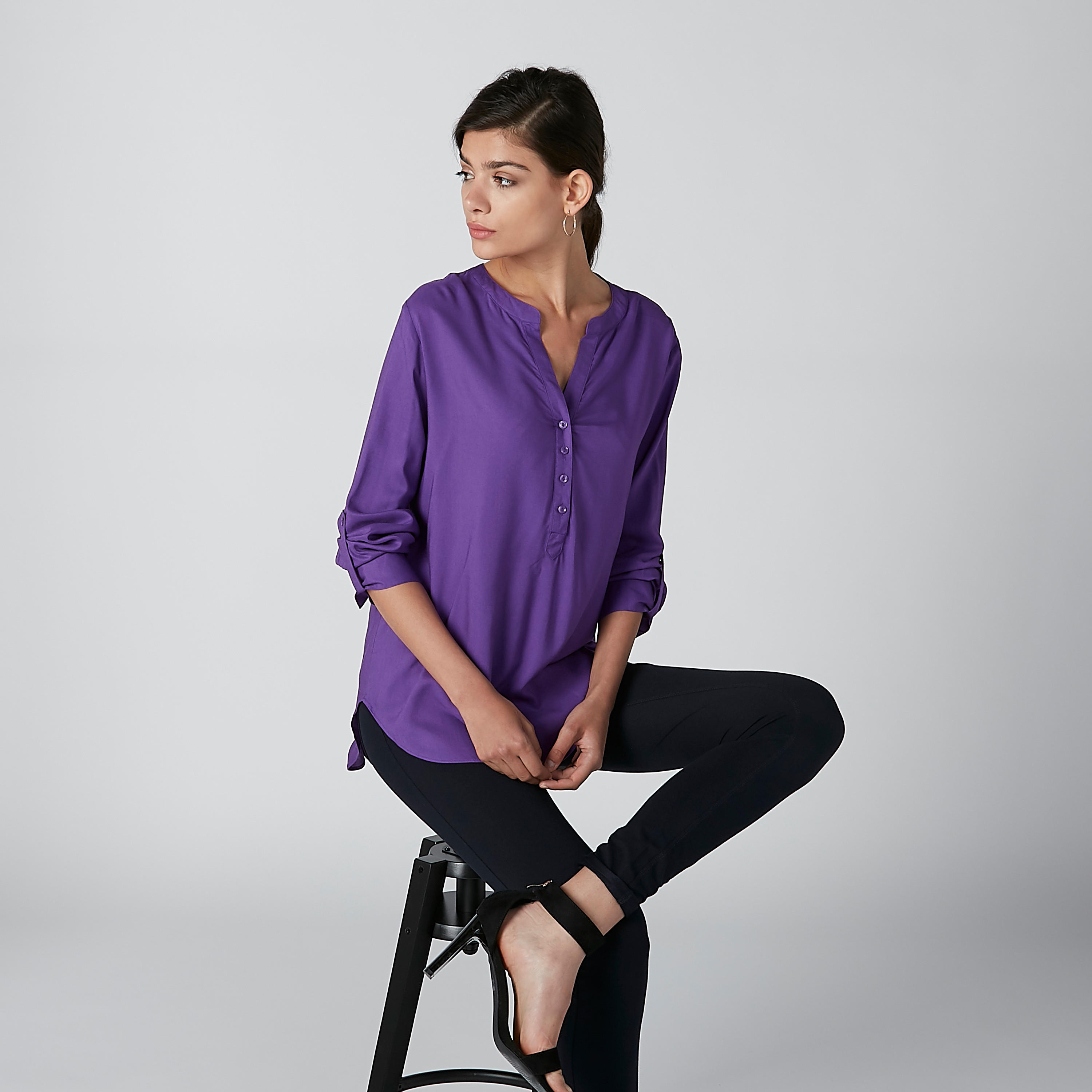 بلوزة سادة بياقة ماندارين وأزرار-women-clothing-shirtsandblouses-blouses-image-5