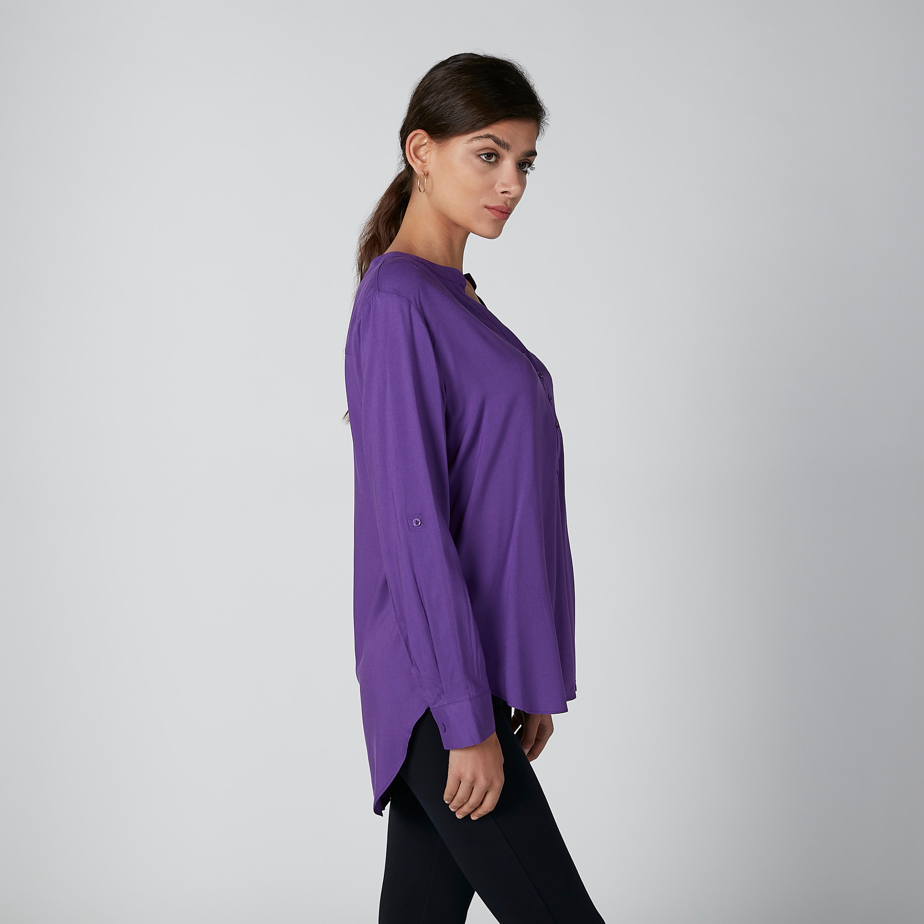 بلوزة سادة بياقة ماندارين وأزرار-women-clothing-shirtsandblouses-blouses-image-2
