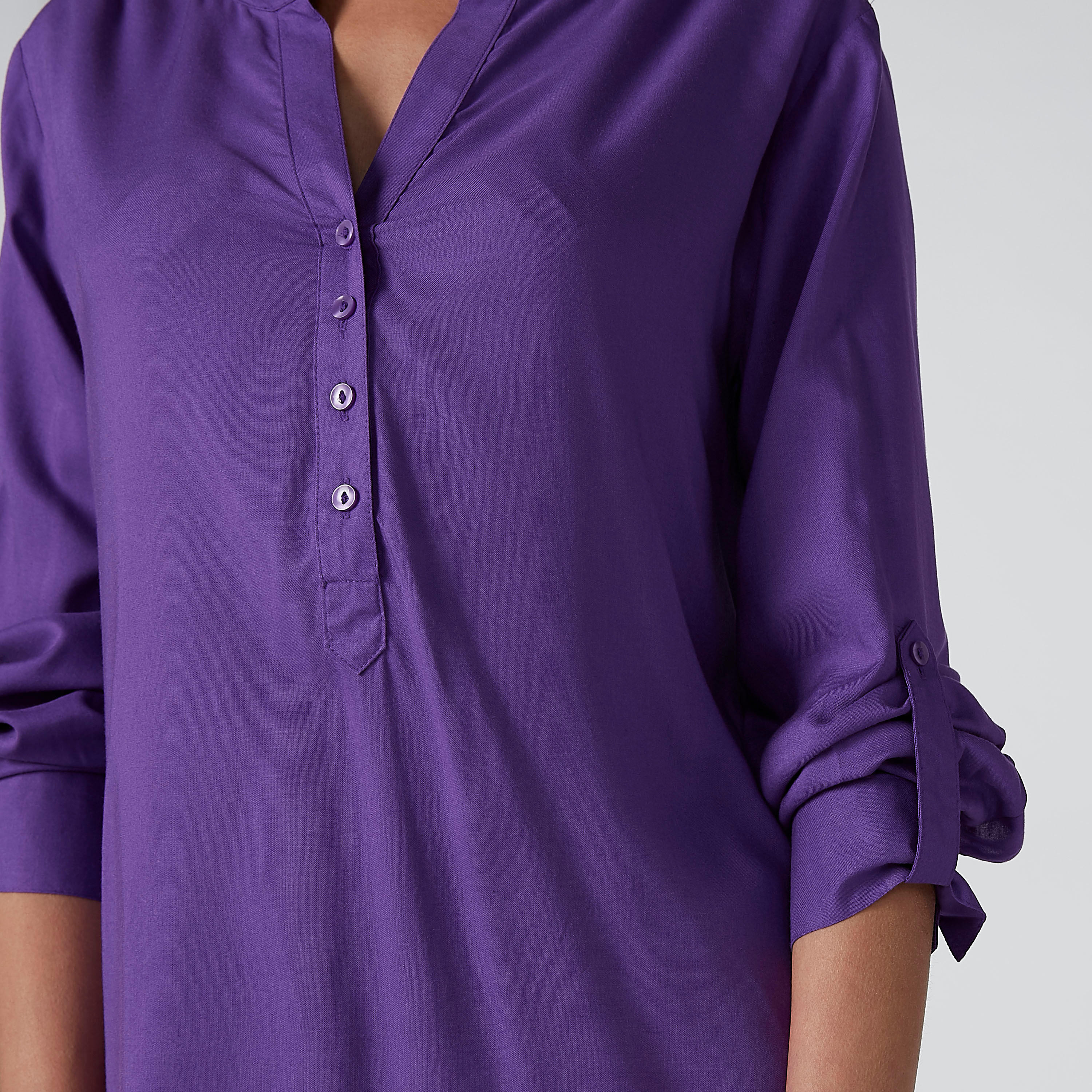 بلوزة سادة بياقة ماندارين وأزرار-women-clothing-shirtsandblouses-blouses-image-1