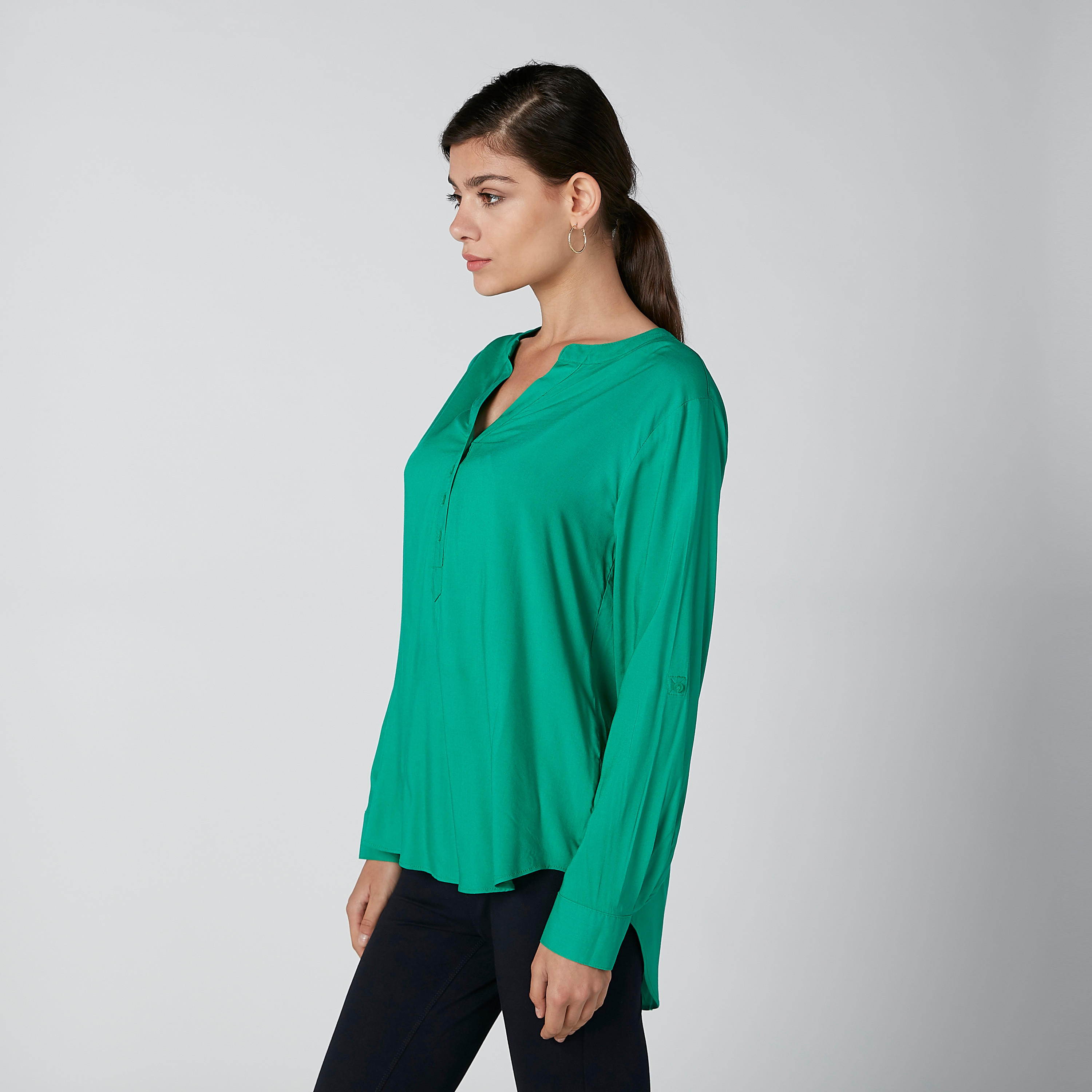 Solid Top with Mandarin Collar and Long Sleeves-women-clothing-shirtsandblouses-blouses-image-3