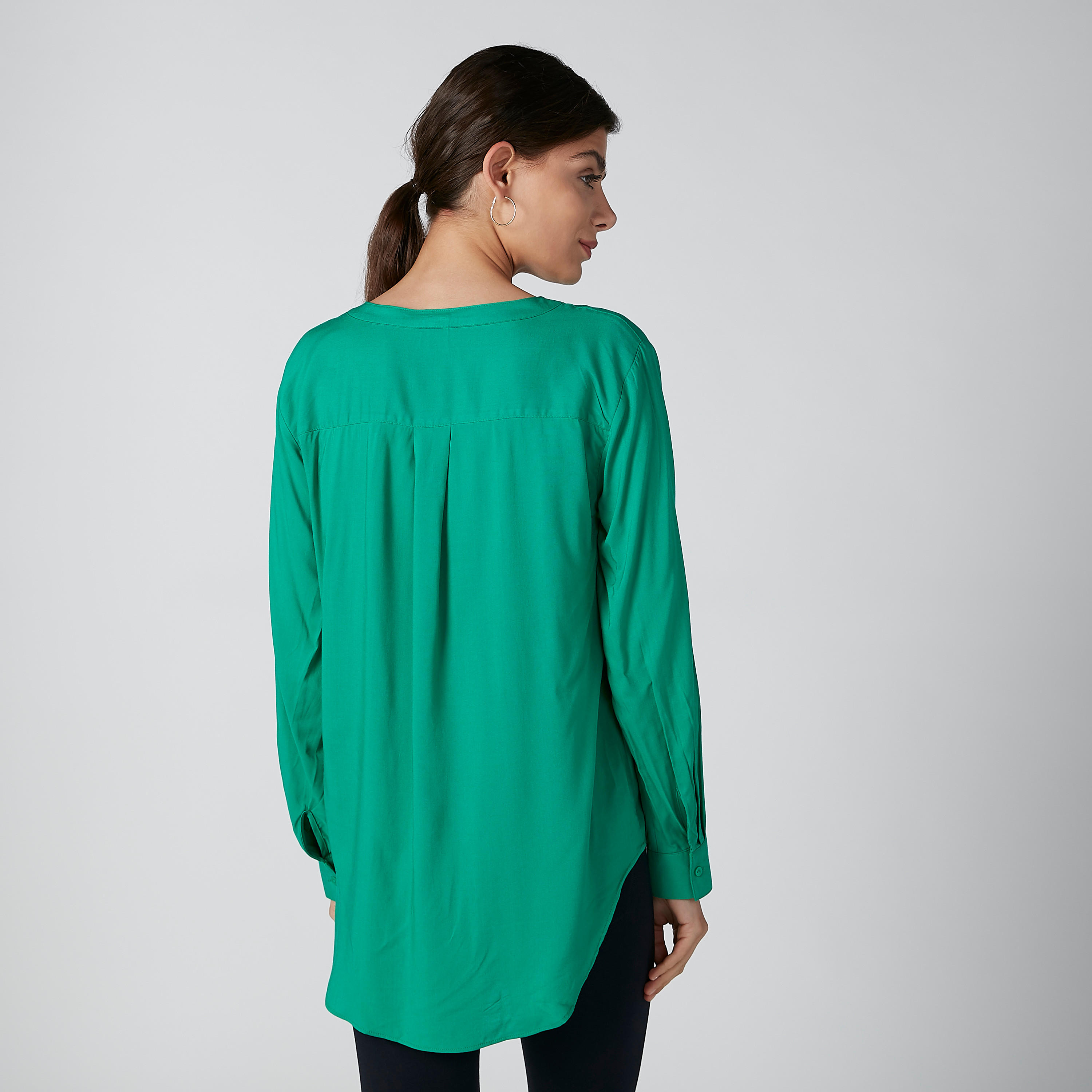 Solid Top with Mandarin Collar and Long Sleeves-women-clothing-shirtsandblouses-blouses-image-4