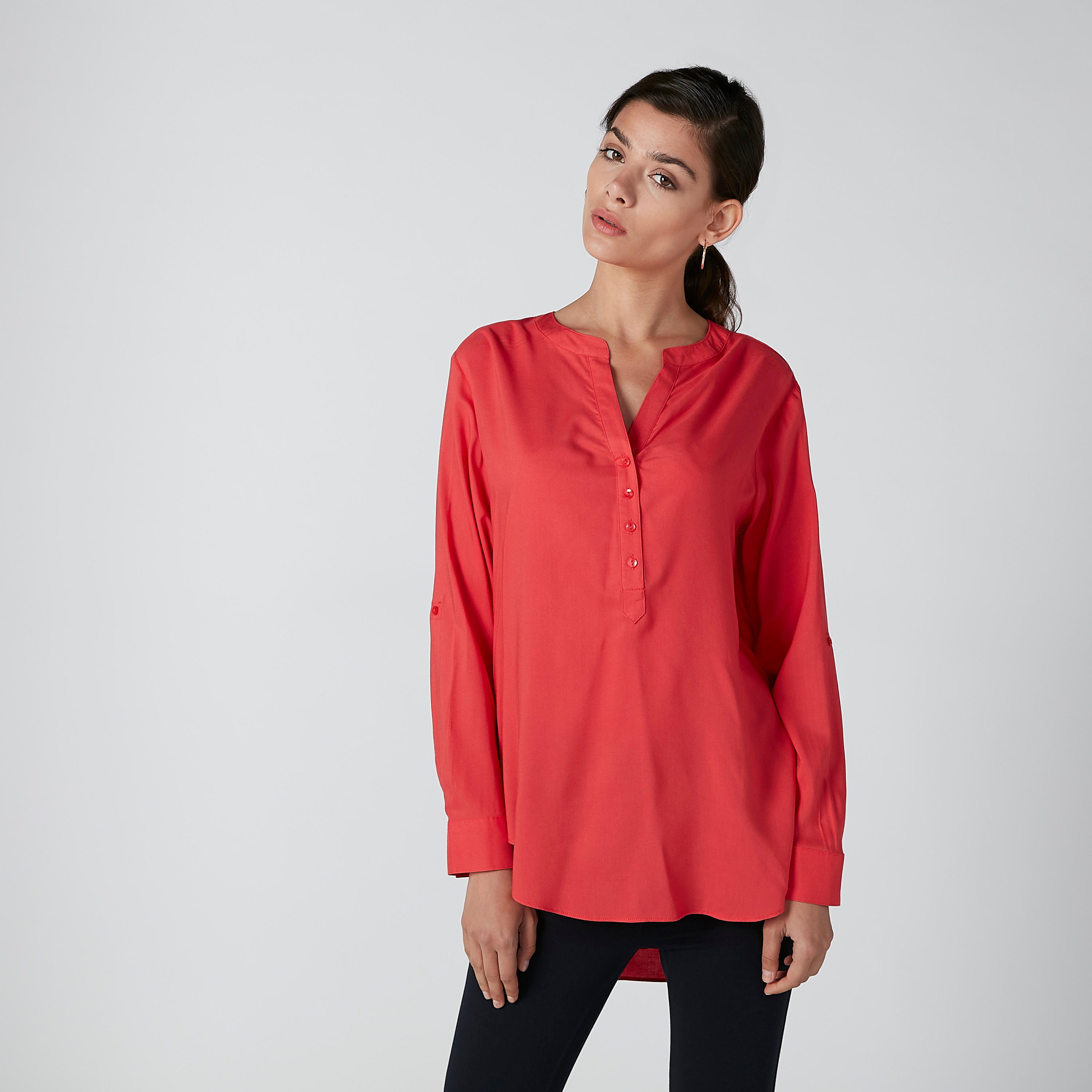 Solid Top with Long Sleeves and High Low Hem-women-clothing-shirtsandblouses-blouses-image-1