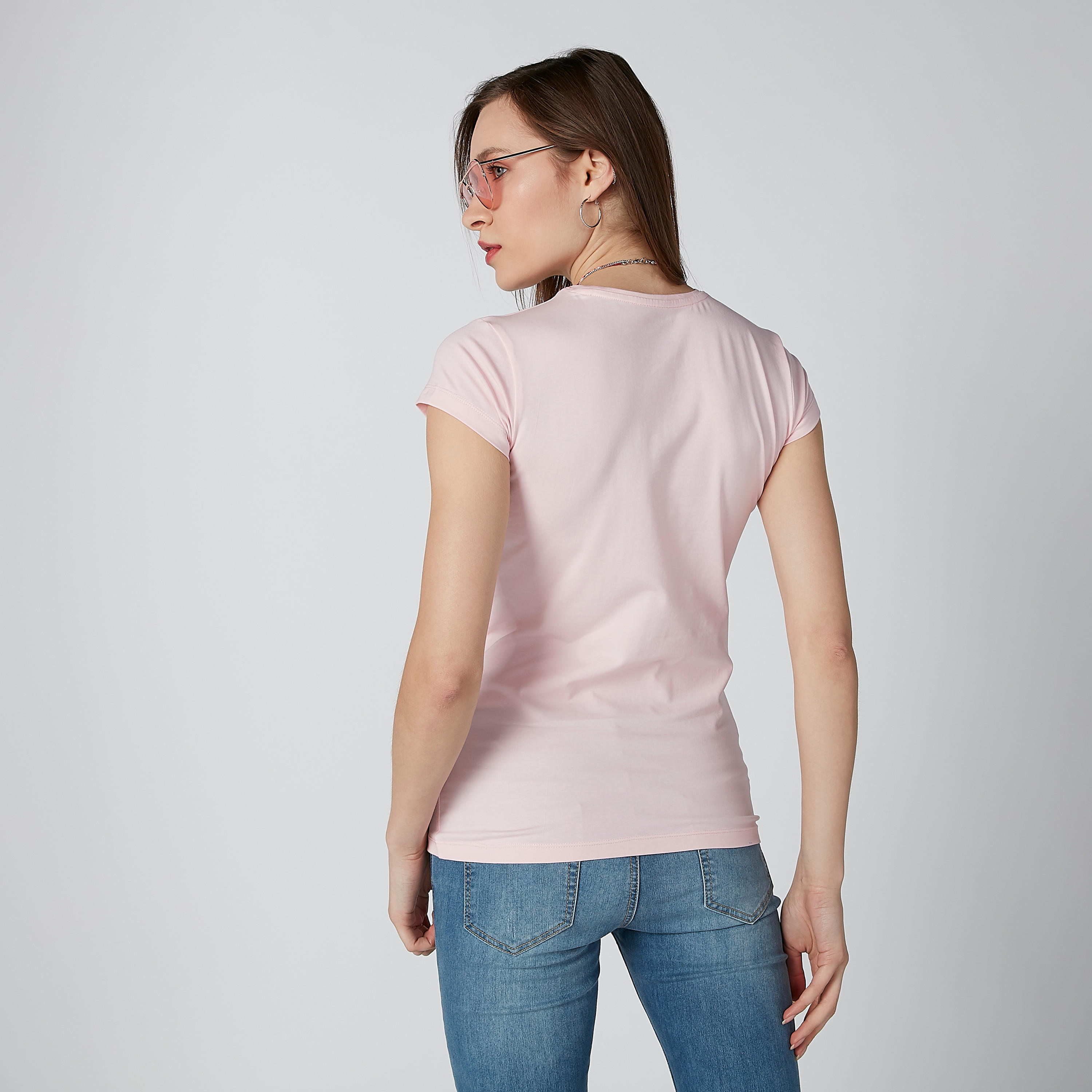 Solid T-shirt with Round Neck and Cap Sleeves-women-clothing-tshirts-image-2