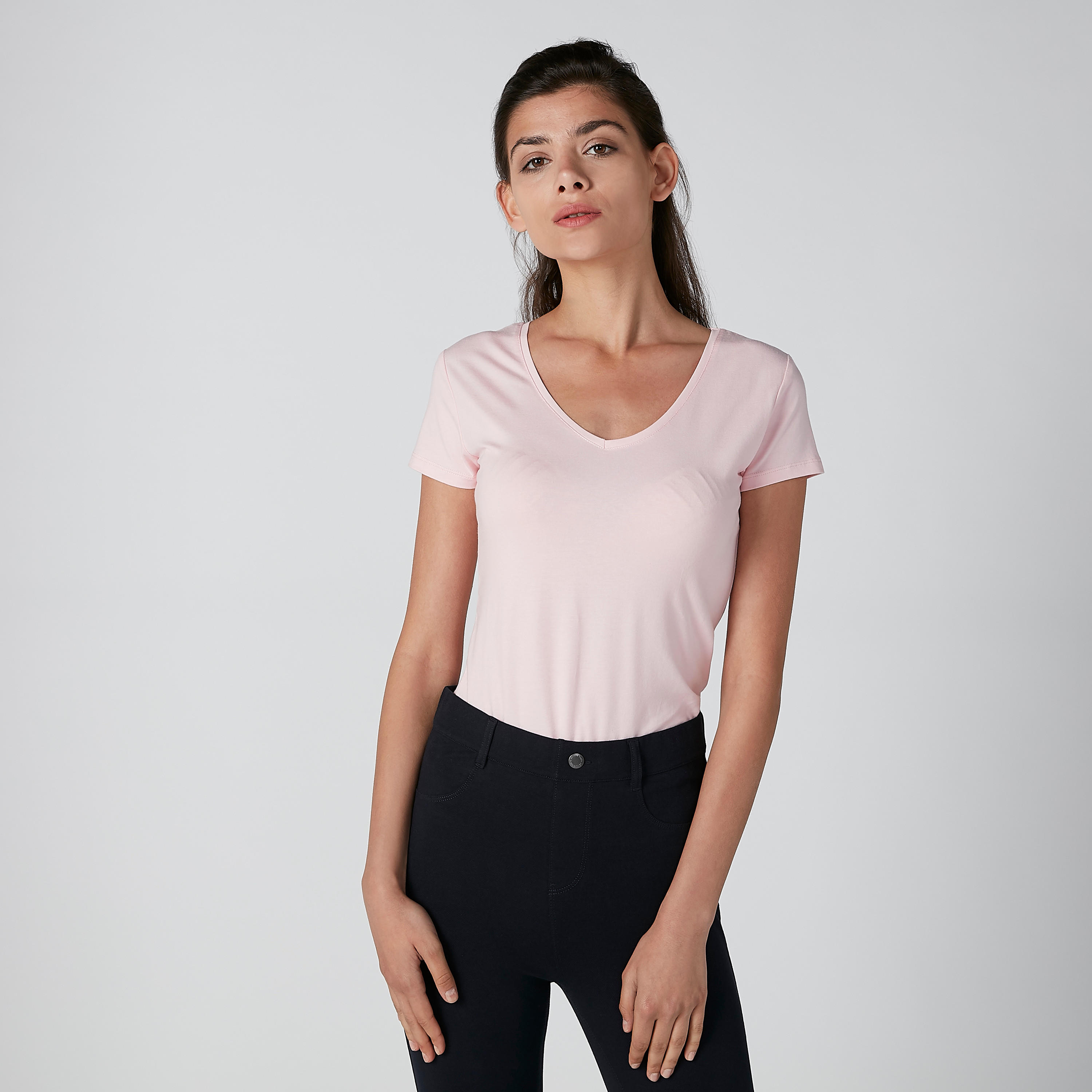 تيشيرت سادة بياقة V وأكمام قصيرة-women-clothing-tshirts-image-3