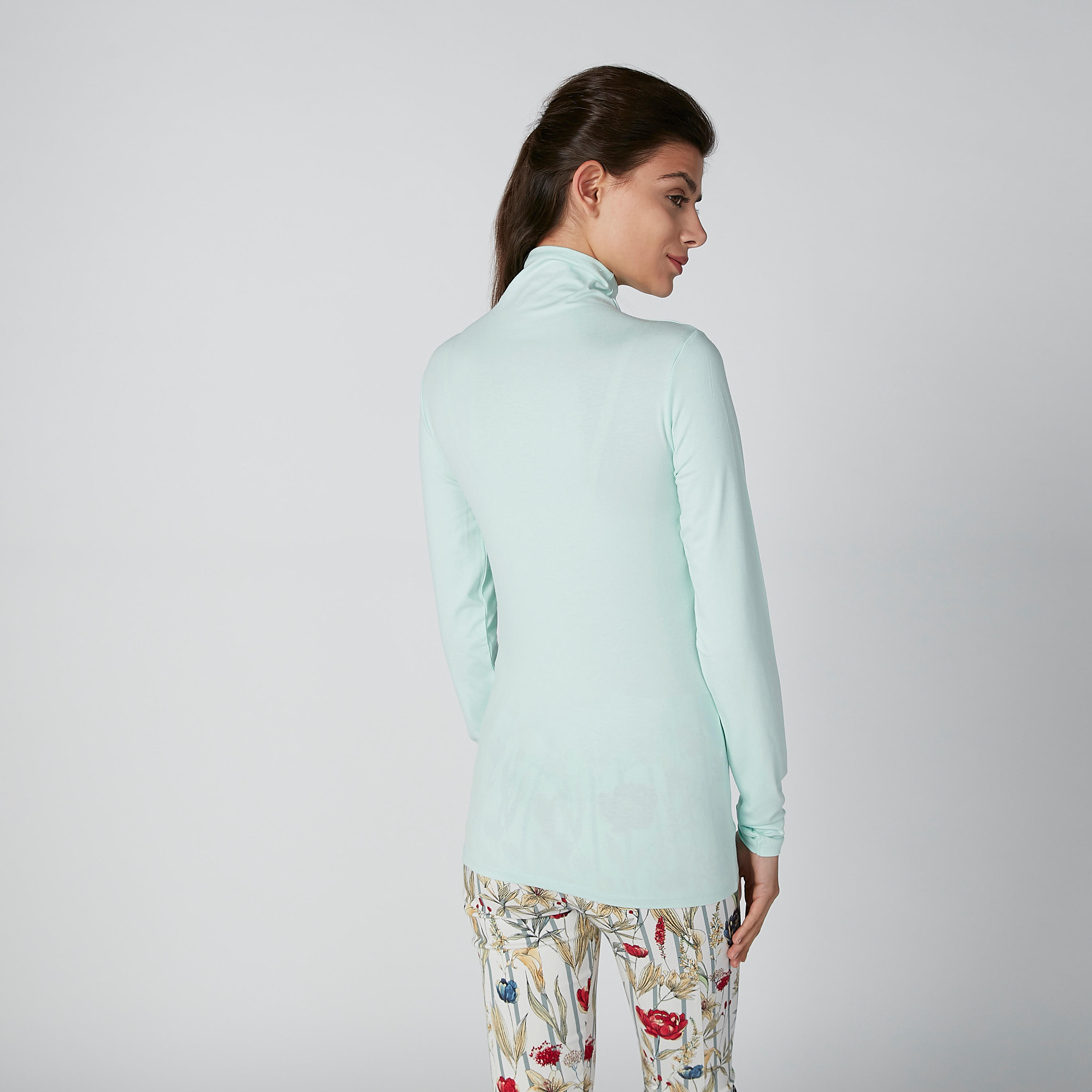 Solid T-Shirt with Long Sleeves and High Neck-women-clothing-tshirts-image-2