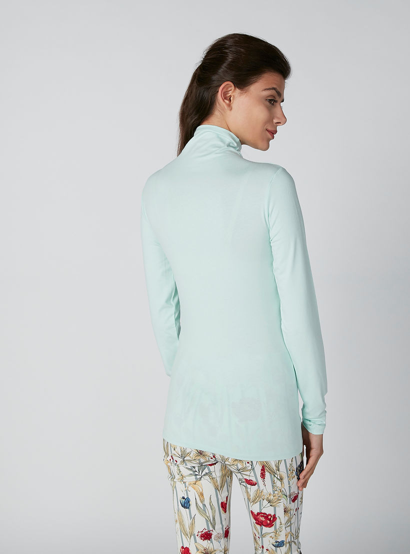 Solid T-Shirt with Long Sleeves and High Neck-women-clothing-tshirts-image-2