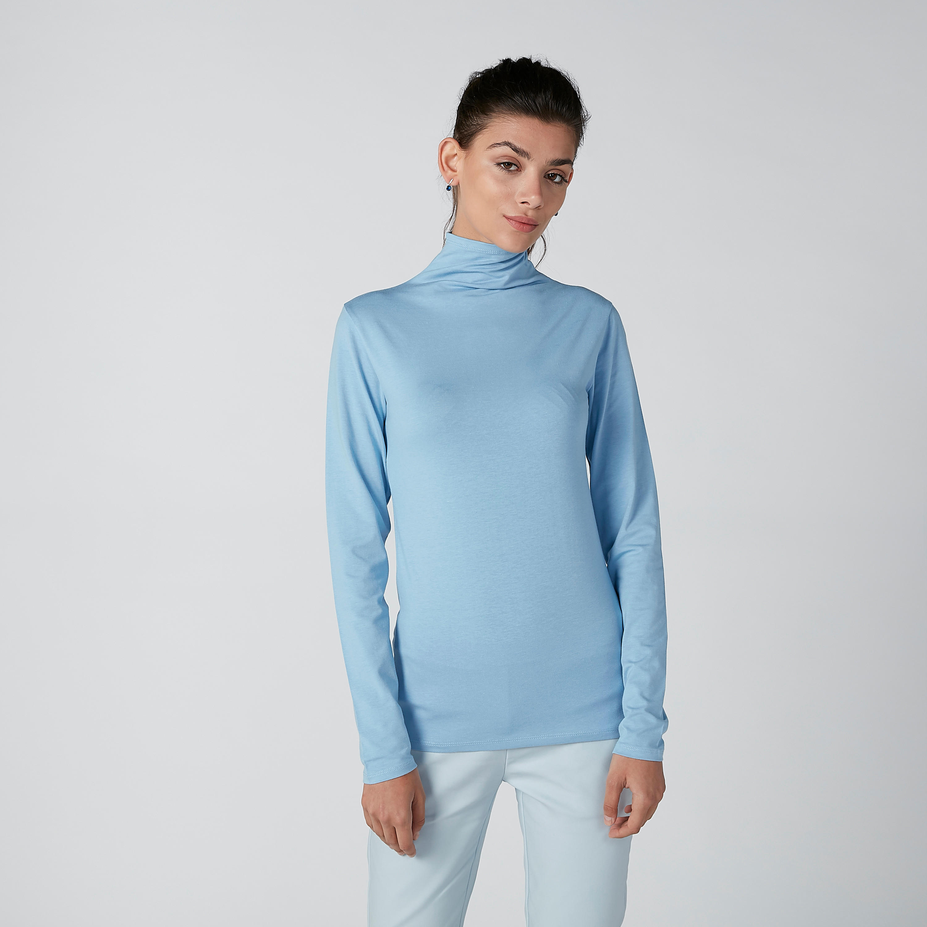 تيشيرت سادة بياقة عالية وأكمام طويلة-women-clothing-tshirts-image-1