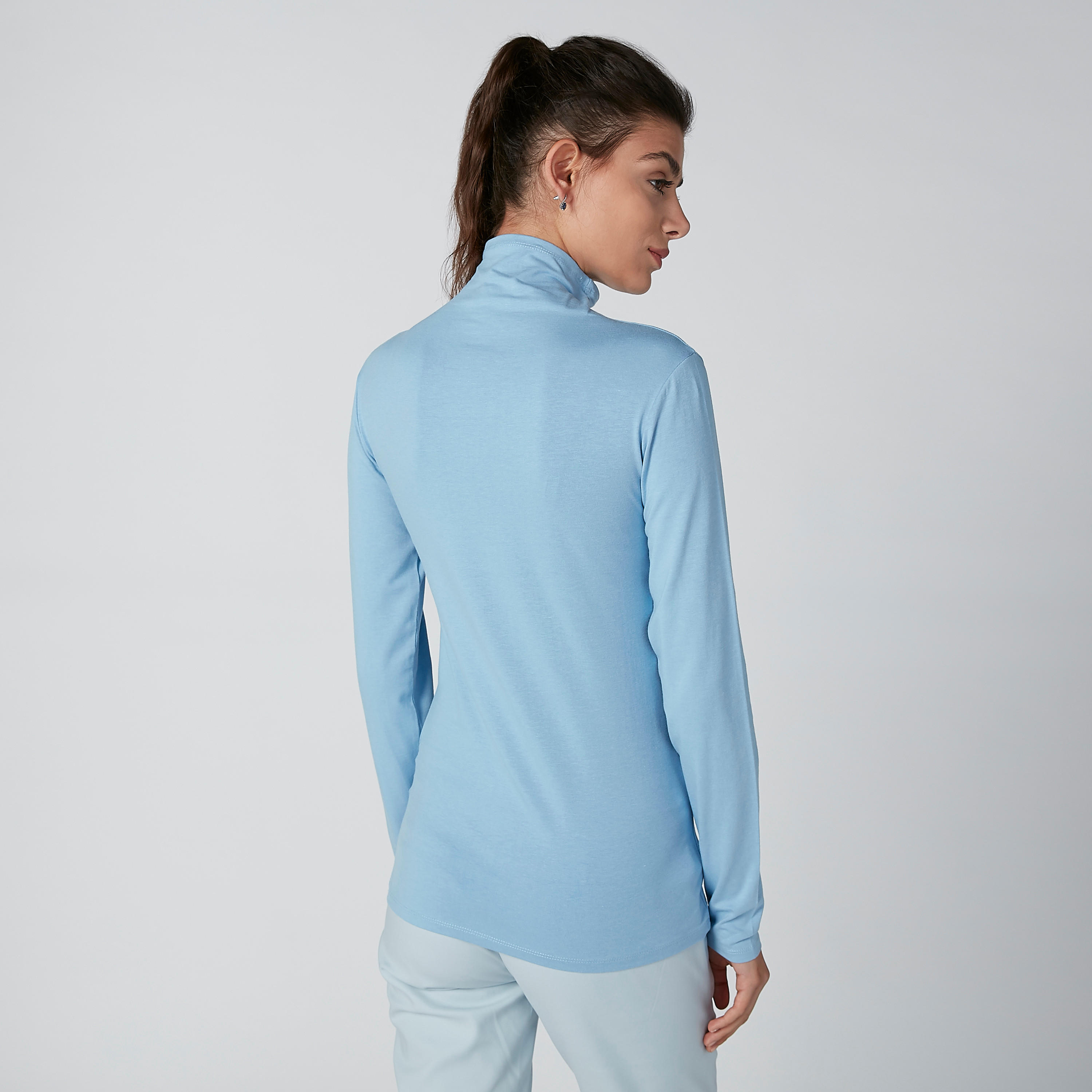تيشيرت سادة بياقة عالية وأكمام طويلة-women-clothing-tshirts-image-2