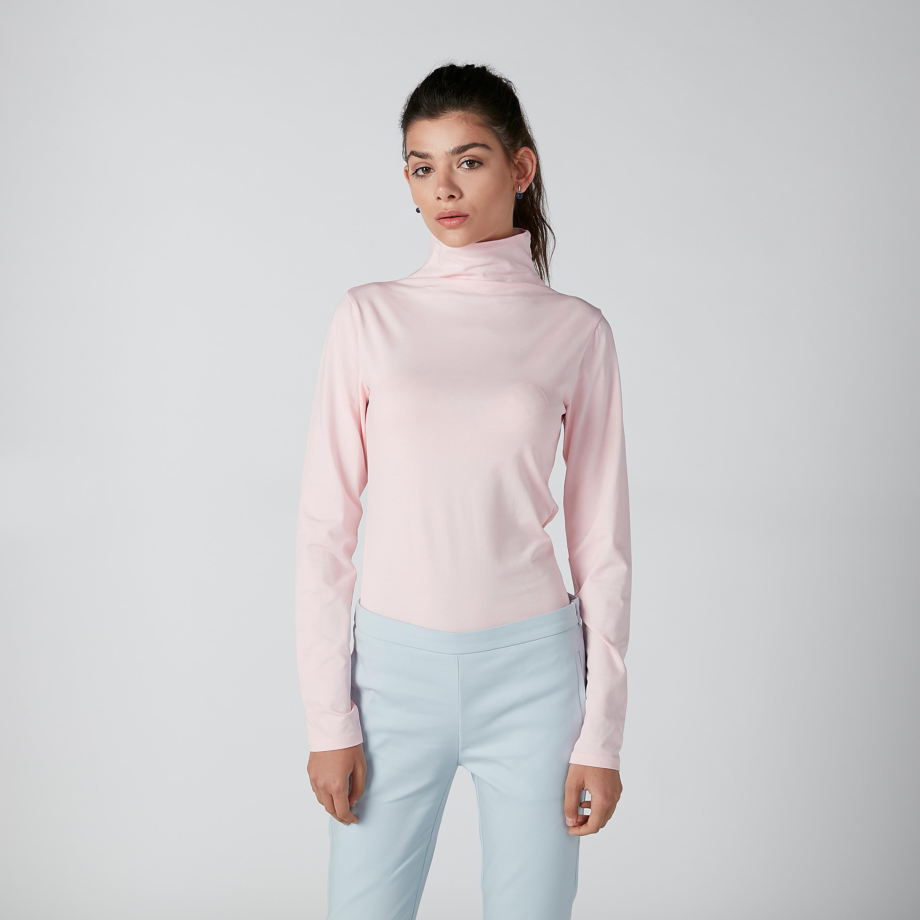 تيشيرت سادة بياقة عالية وأكمام طويلة-women-clothing-tshirts-image-3