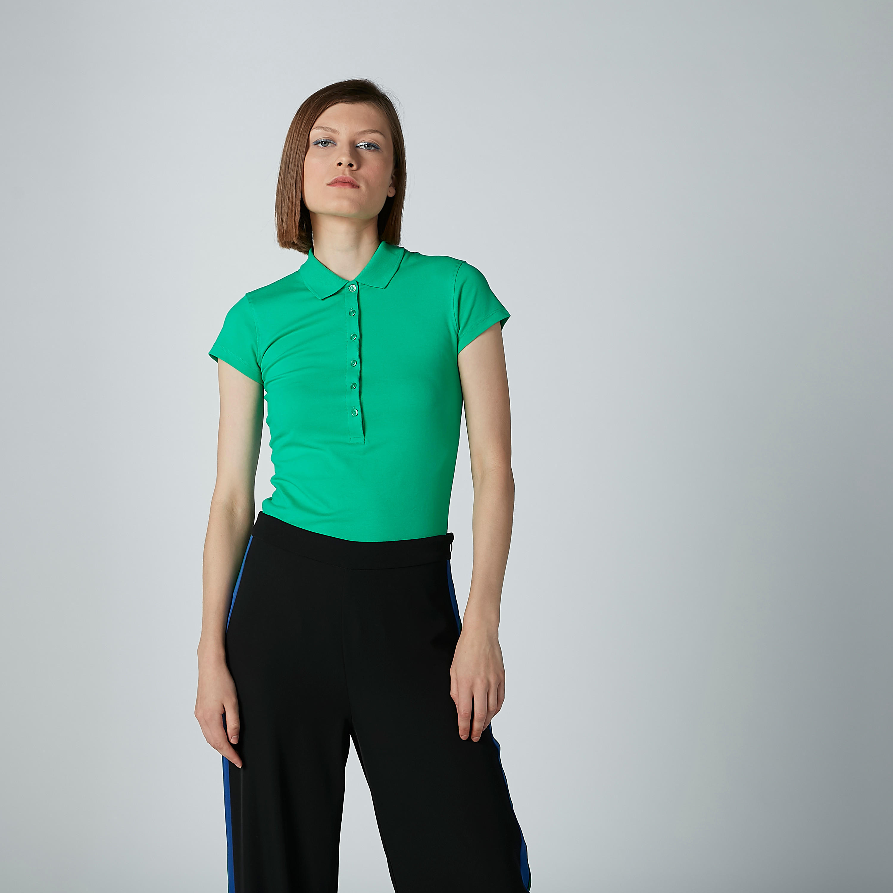 Plain T-shirt with Polo Neck-women-clothing-tshirts-image-1