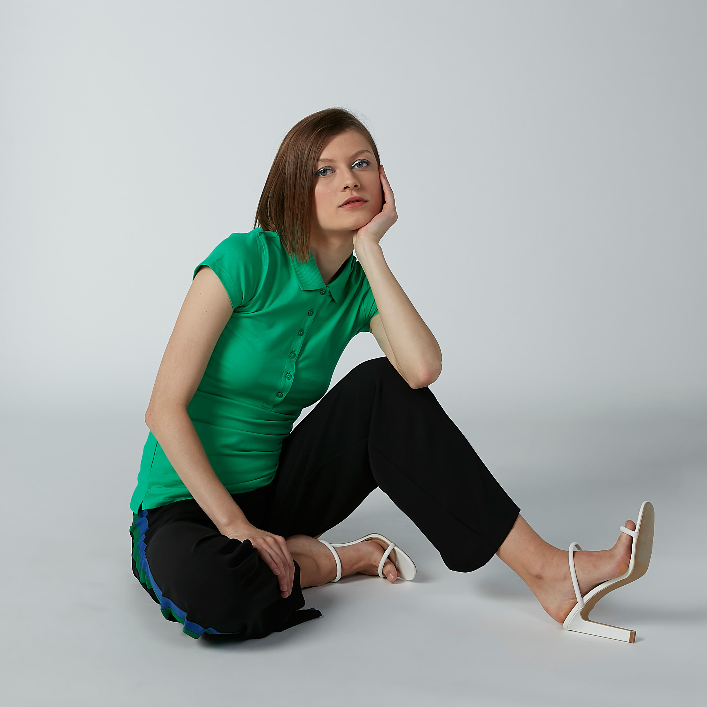 Plain T-shirt with Polo Neck-women-clothing-tshirts-image-2