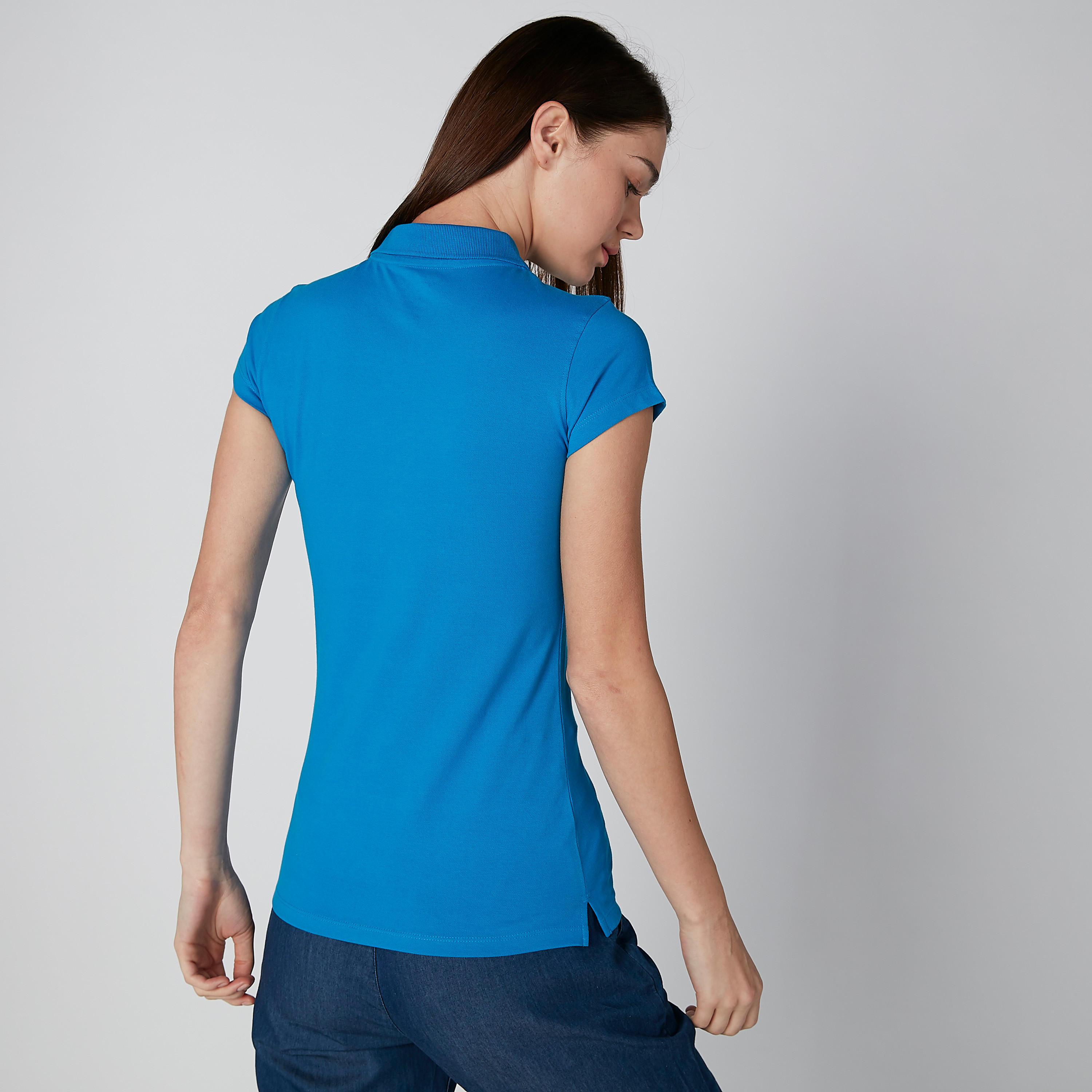 Plain T-shirt with Polo Neck and Cap Sleeves-women-clothing-tshirts-image-2