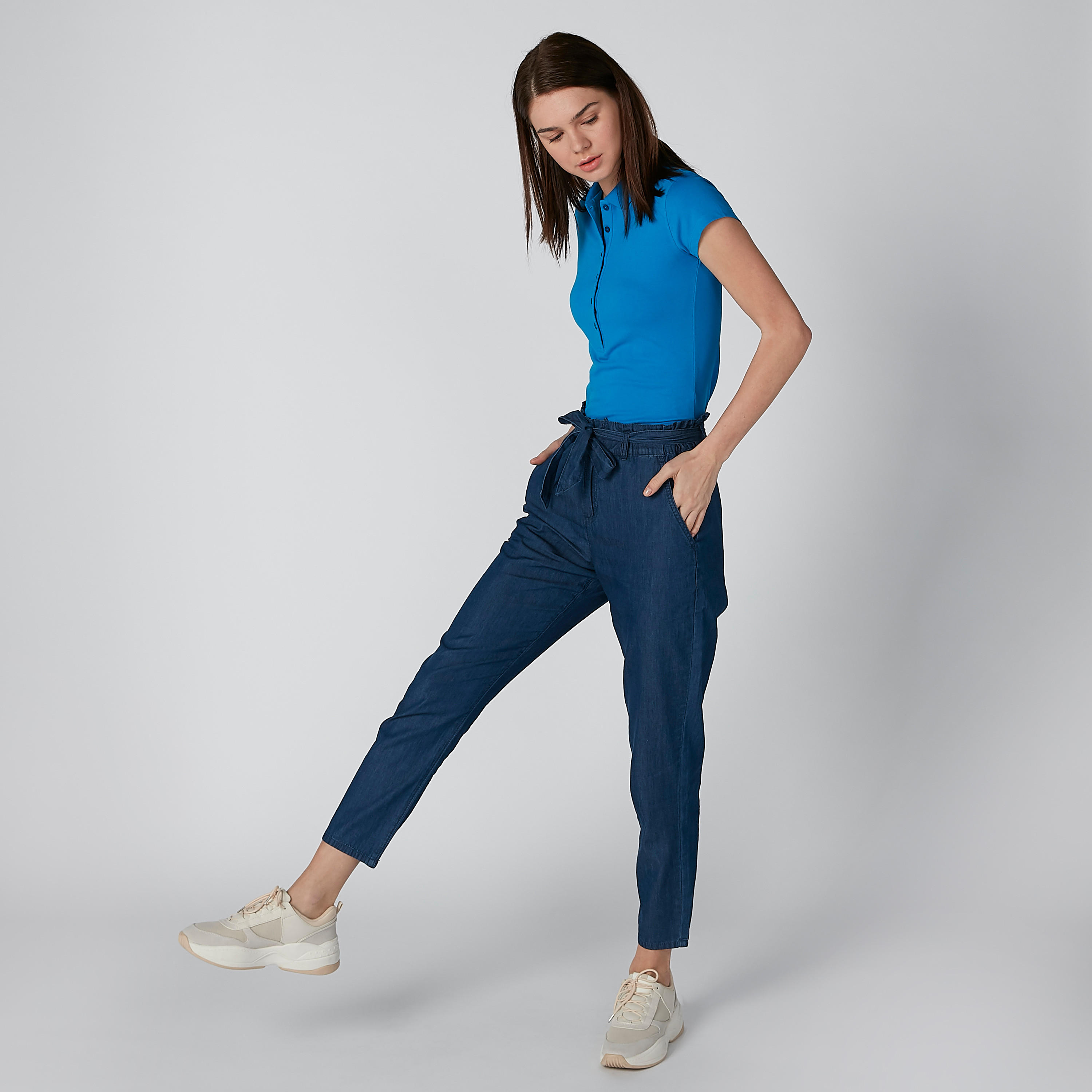 Plain T-shirt with Polo Neck and Cap Sleeves-women-clothing-tshirts-image-3