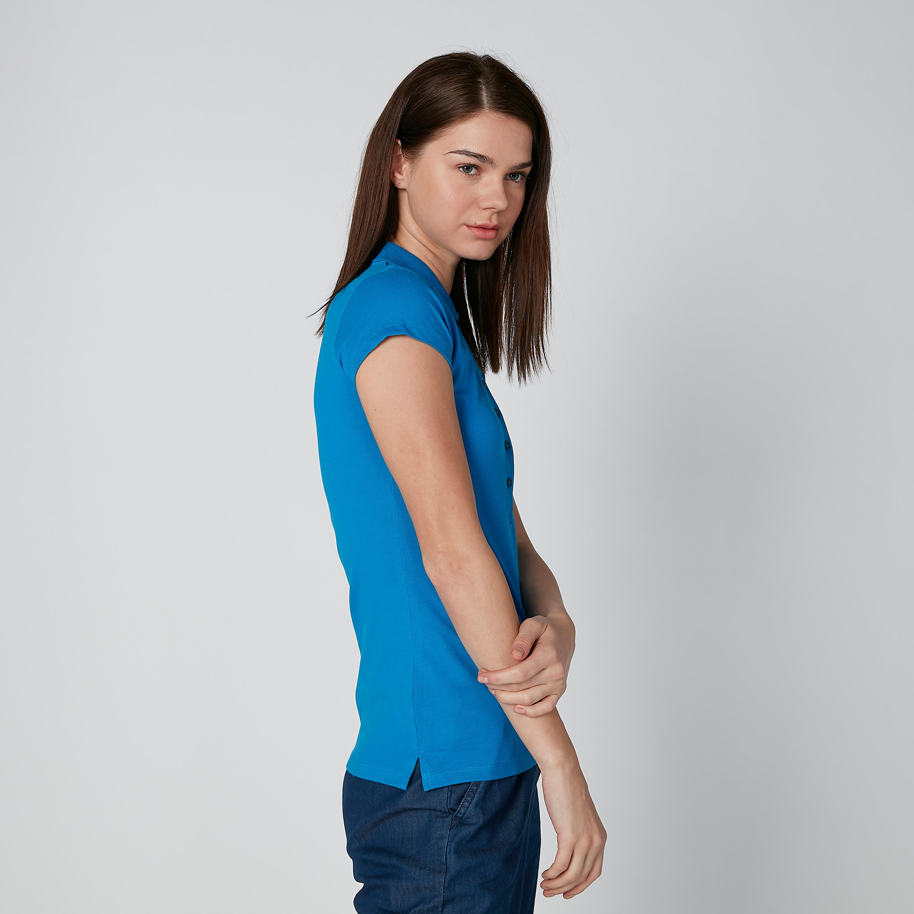 Plain T-shirt with Polo Neck and Cap Sleeves-women-clothing-tshirts-image-4