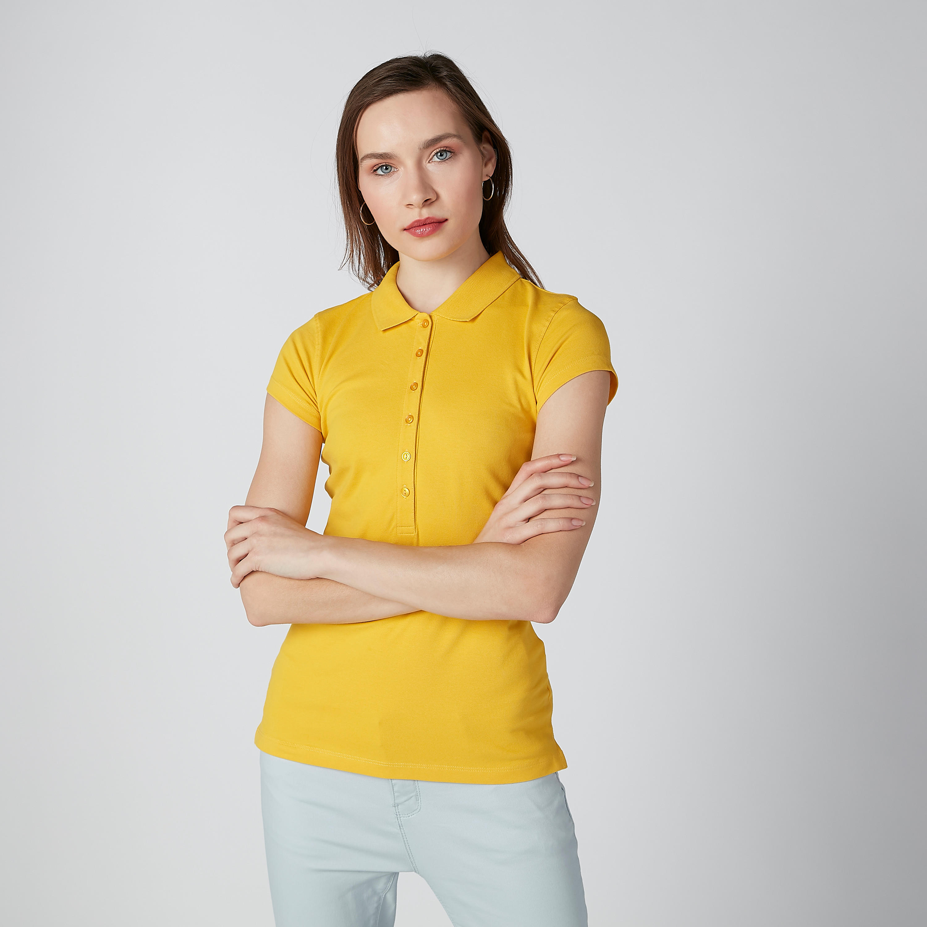 تيشيرت سادة بياقة بولو وأكمام كاب-women-clothing-tshirts-image-2