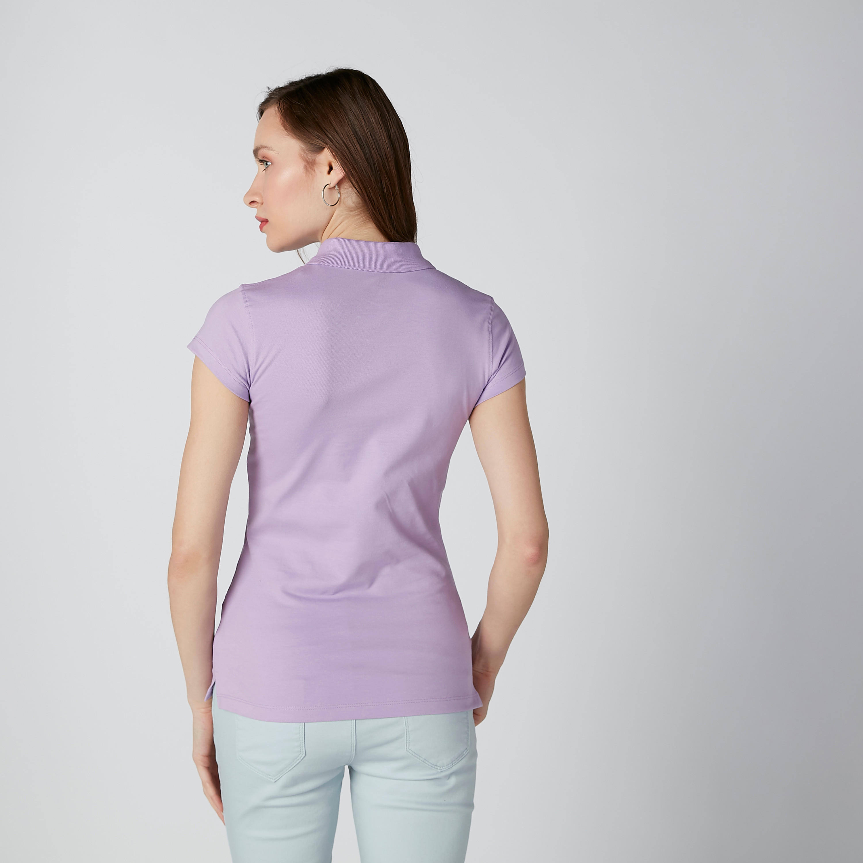 تيشيرت سادة بياقة بولو وأكمام كاب-women-clothing-tshirts-image-2