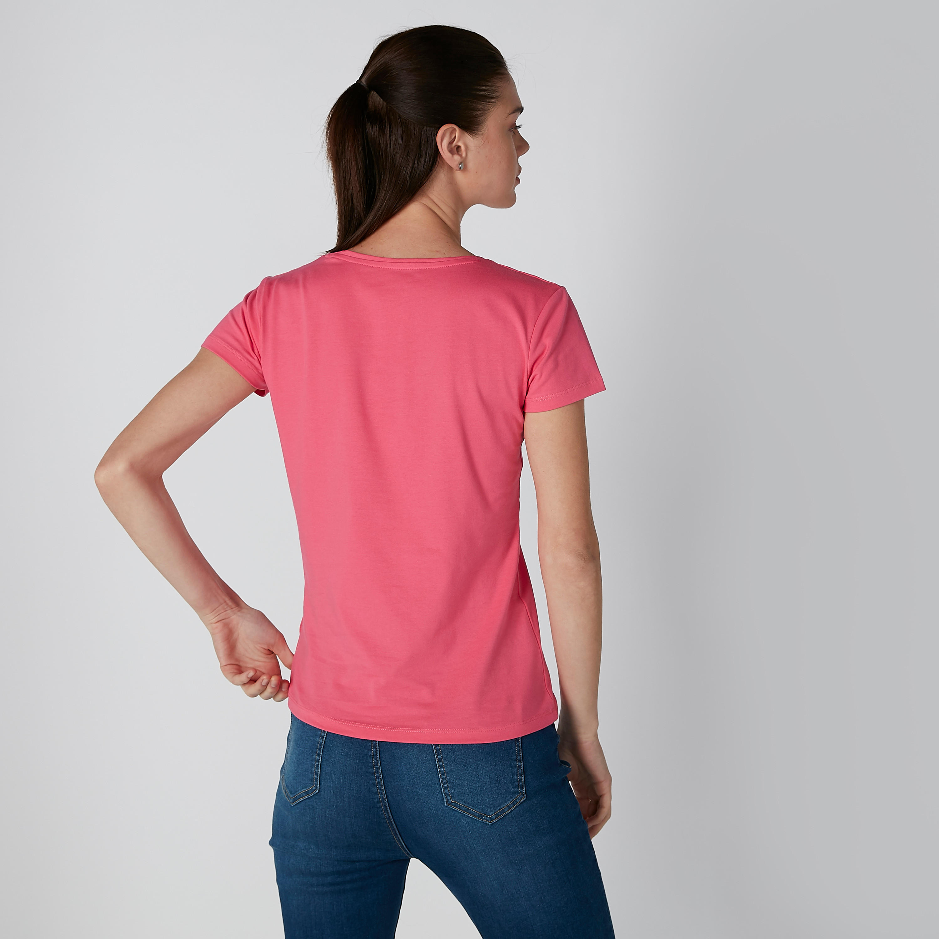 Plain T-Shirt with V-neck and Short Sleeves-women-clothing-tshirts-image-2