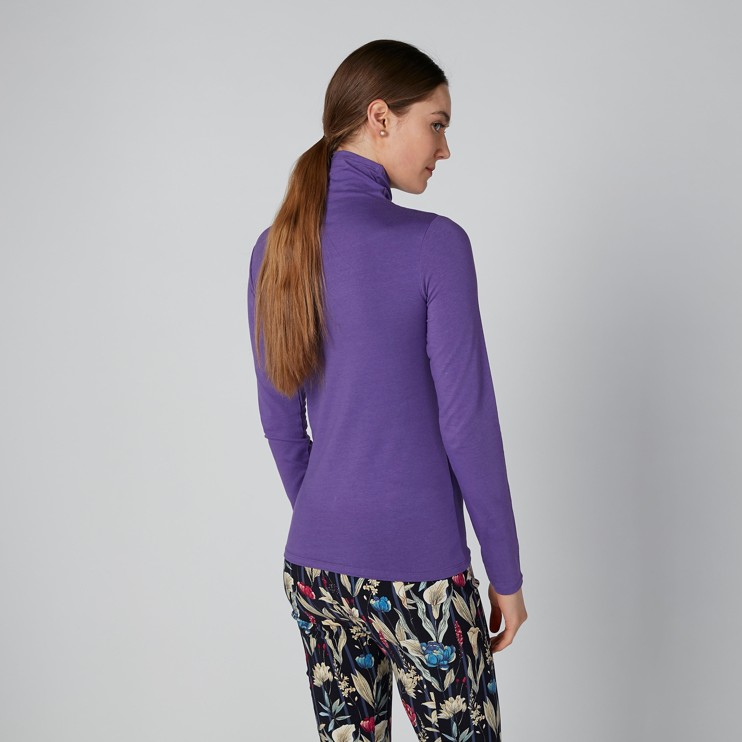 Solid T-shirt with High Neck and Long Sleeves-women-clothing-tshirts-image-3