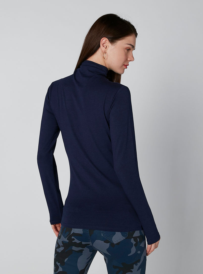 Solid T-Shirt with Turtleneck and Long Sleeves-women-clothing-tshirts-image-2