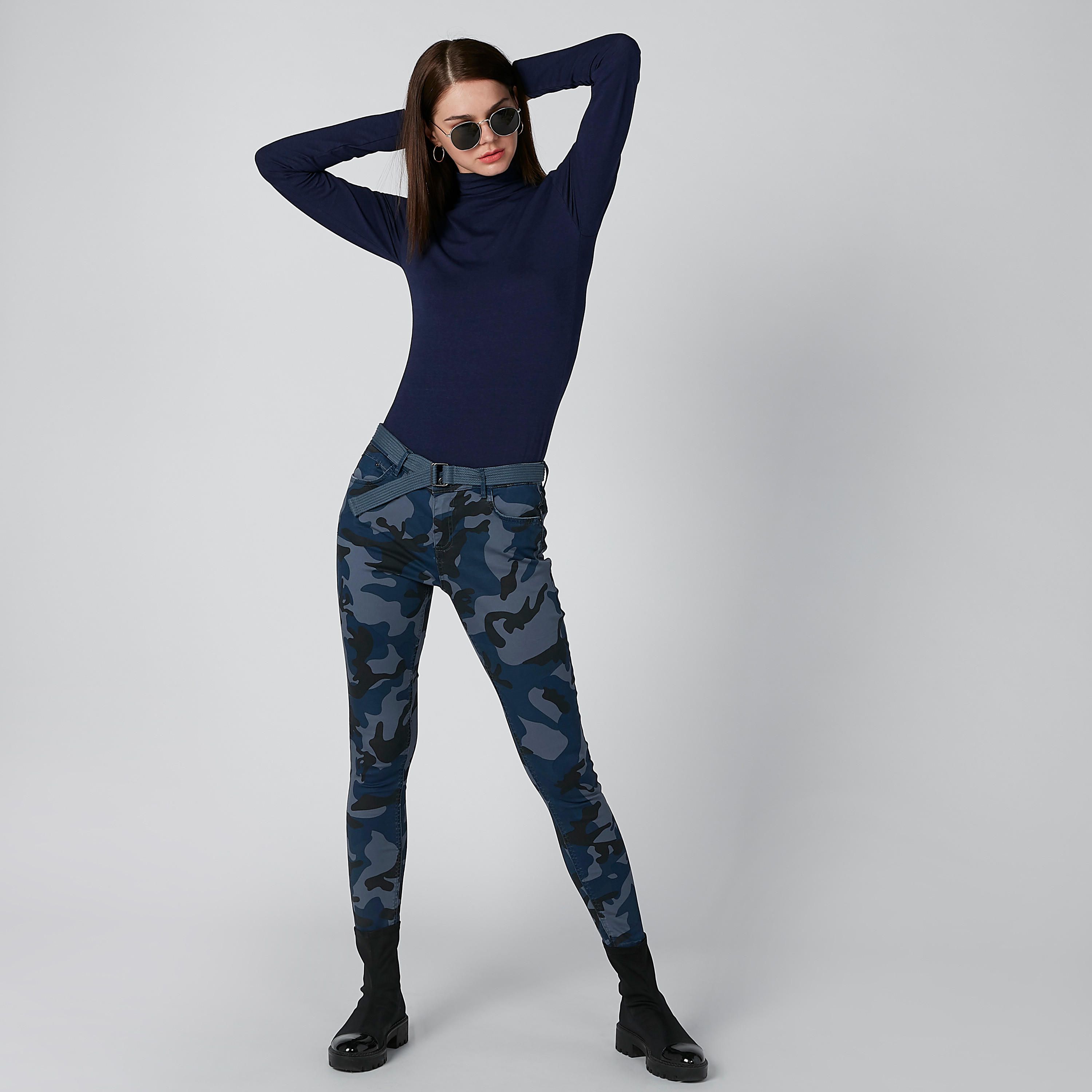 Solid T-Shirt with Turtleneck and Long Sleeves-women-clothing-tshirts-image-3