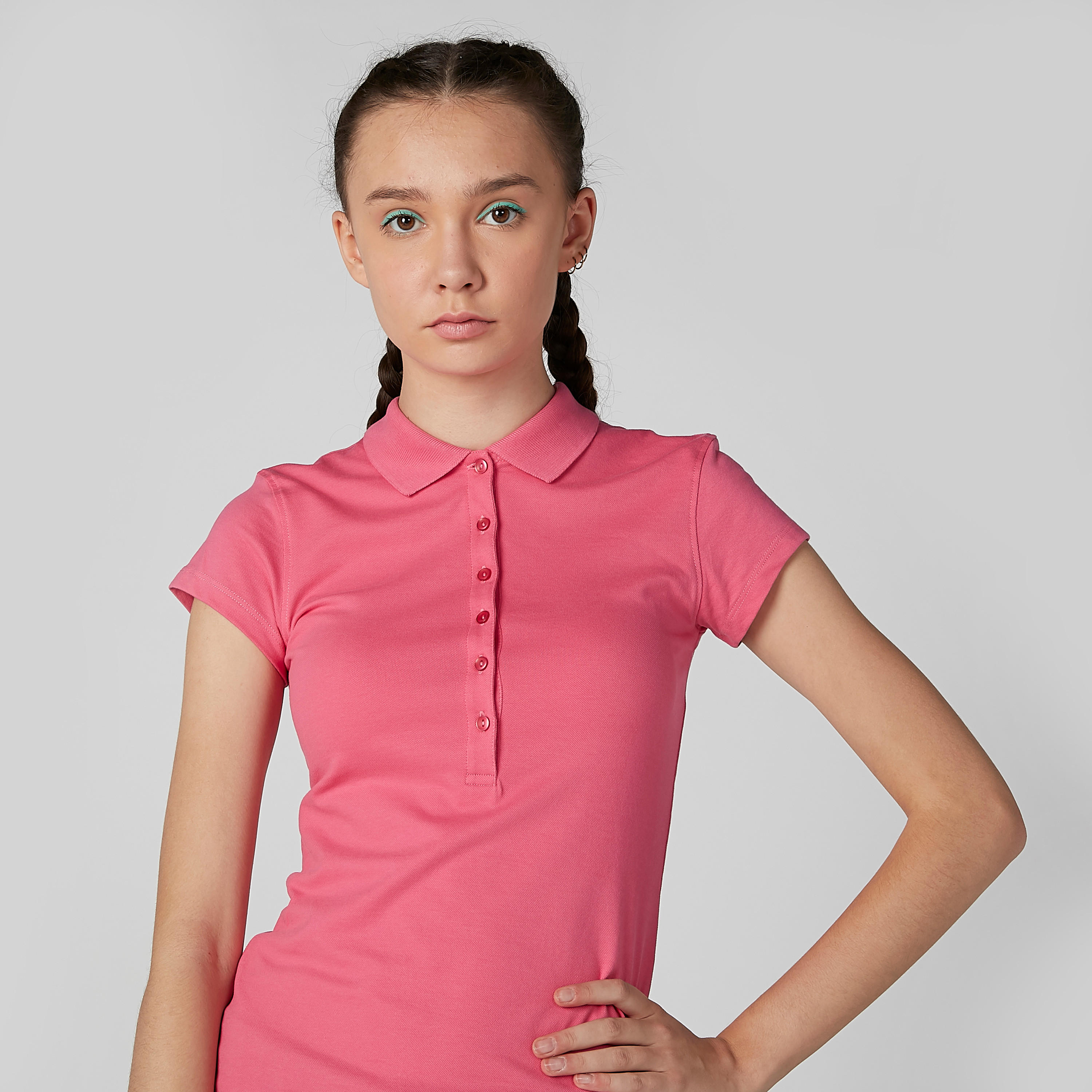تيشيرت سادة بياقة بولو وأكمام كاب-women-clothing-tshirts-image-2